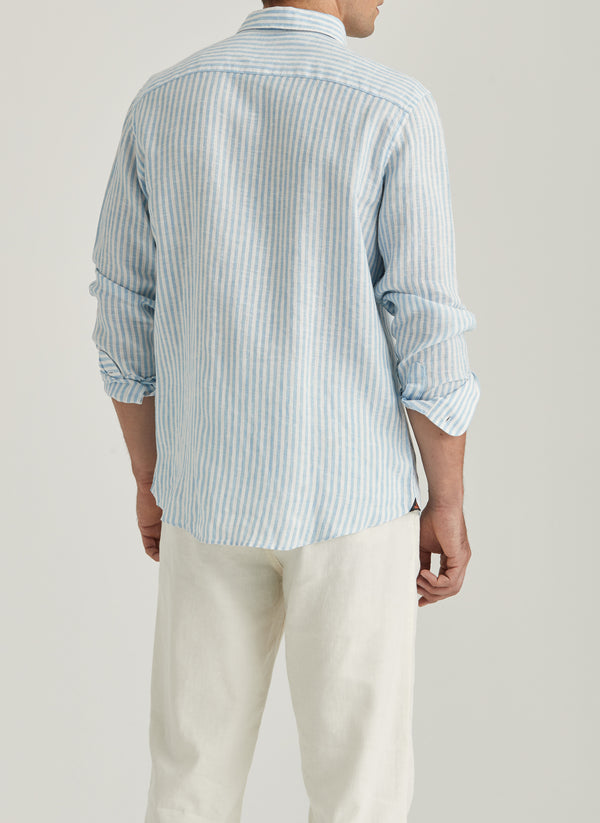 Douglas Linen Stripe Shirt-Classic Fit (56 BLUE)