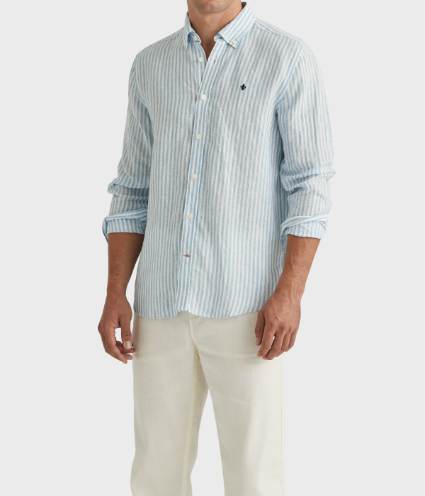 Douglas Linen Stripe Shirt-Classic Fit (56 BLUE)