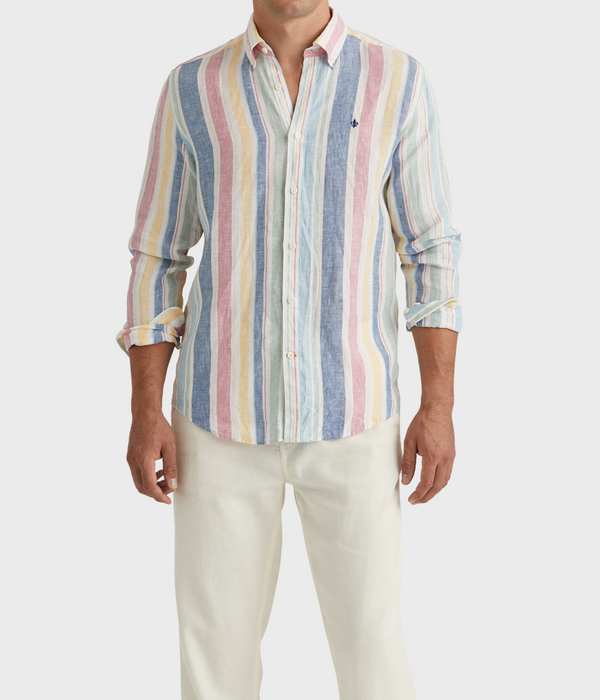 Linen Happy Stripe Shirt-Classic Fit (55 Light Blue)