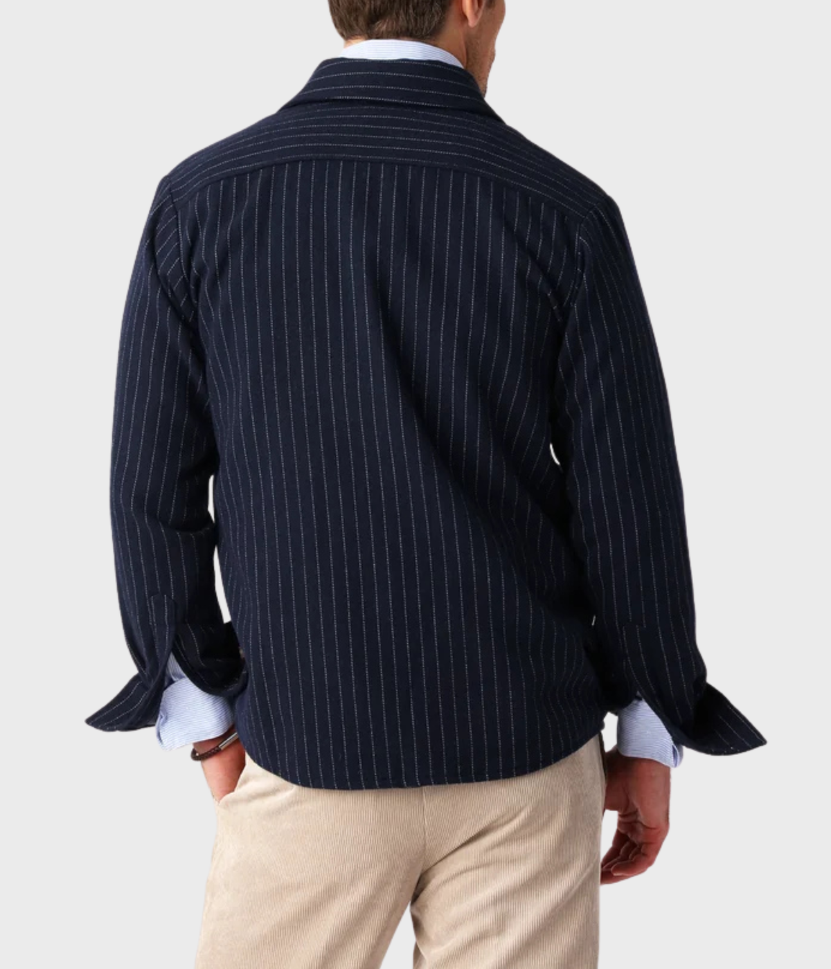 Woven Overshirt (Navy Pinstripe)