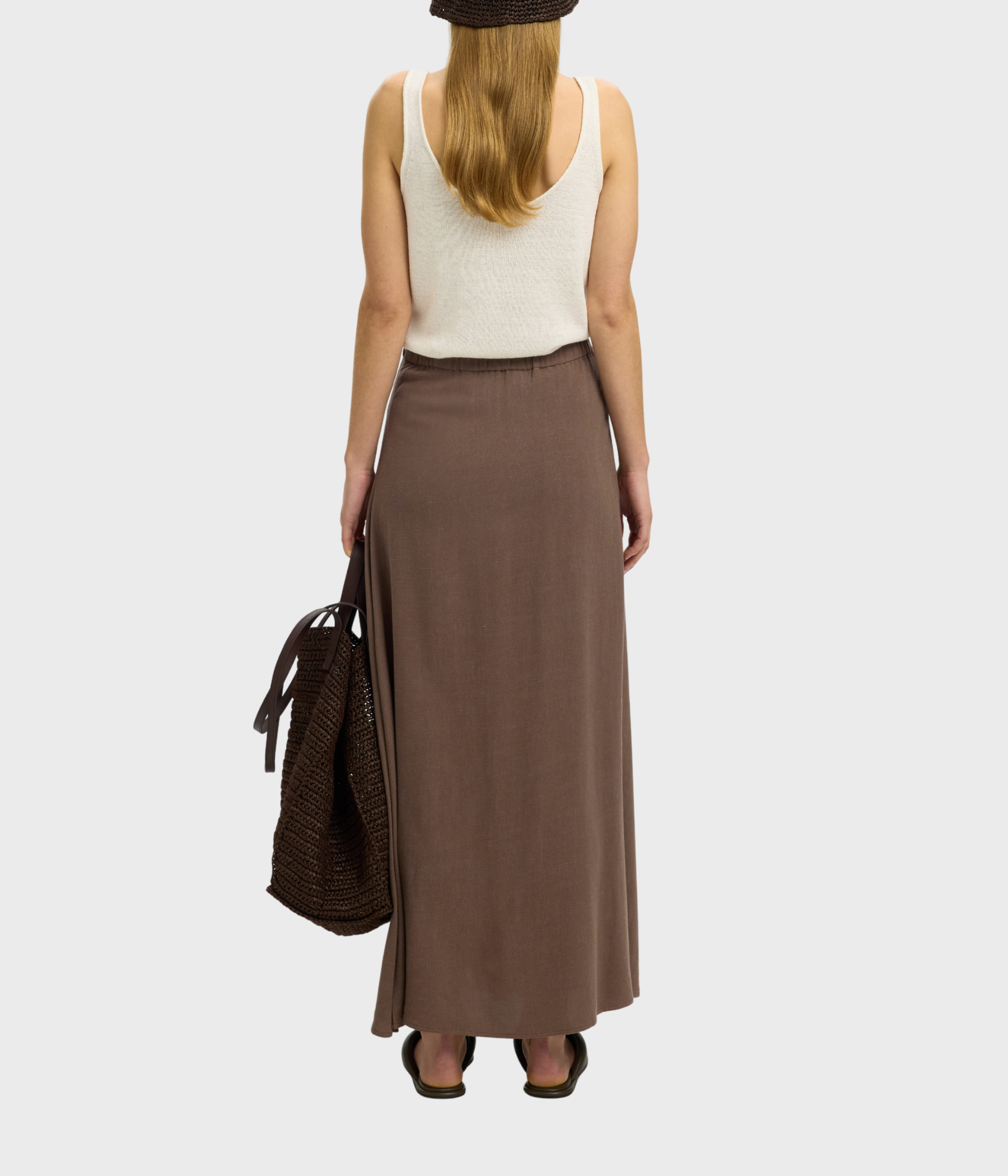SLFVIVA HW ANKLE LINEN BLEND SKIRT NOOS (CHOCOLATE CHIP) - D.O. Design Only