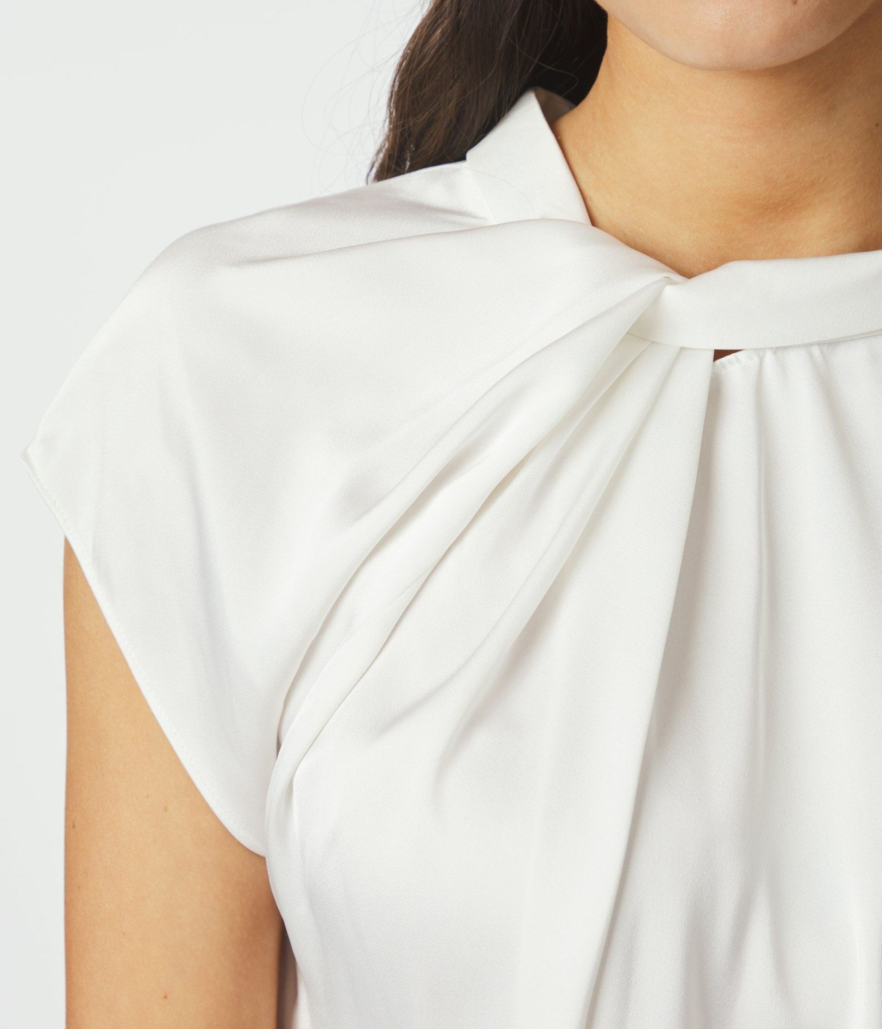 Fleur Drapy Satin Blouse. (121 Off White)