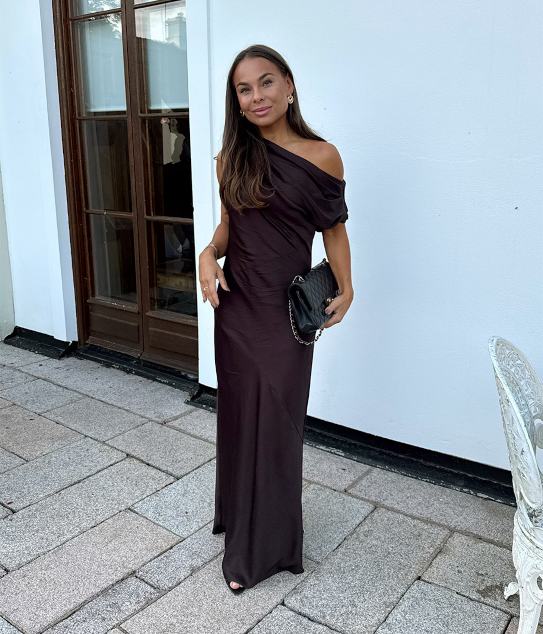 Vanessa Satin Dress (MOCHA BROWN)