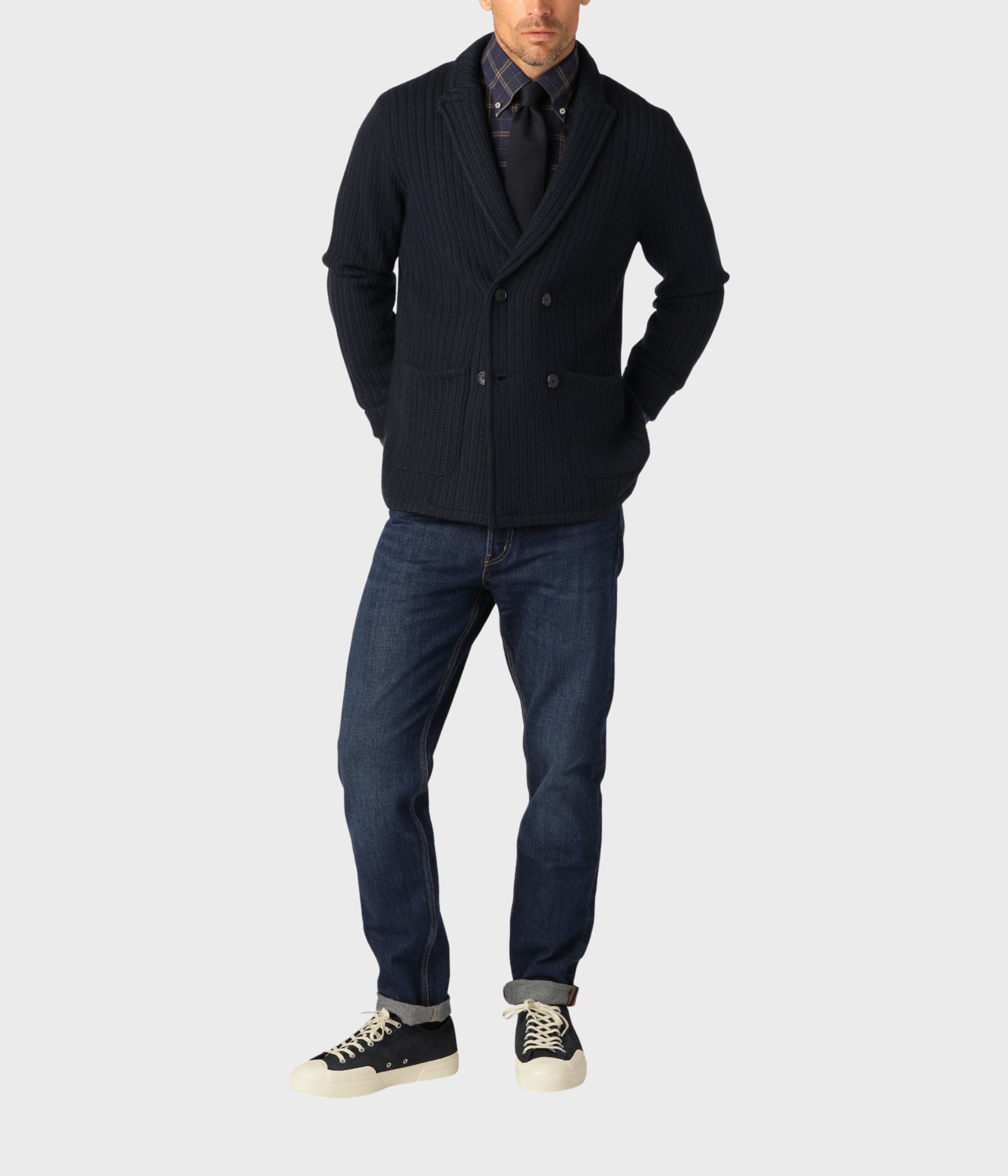Merino Cable Blazer. (Navy)