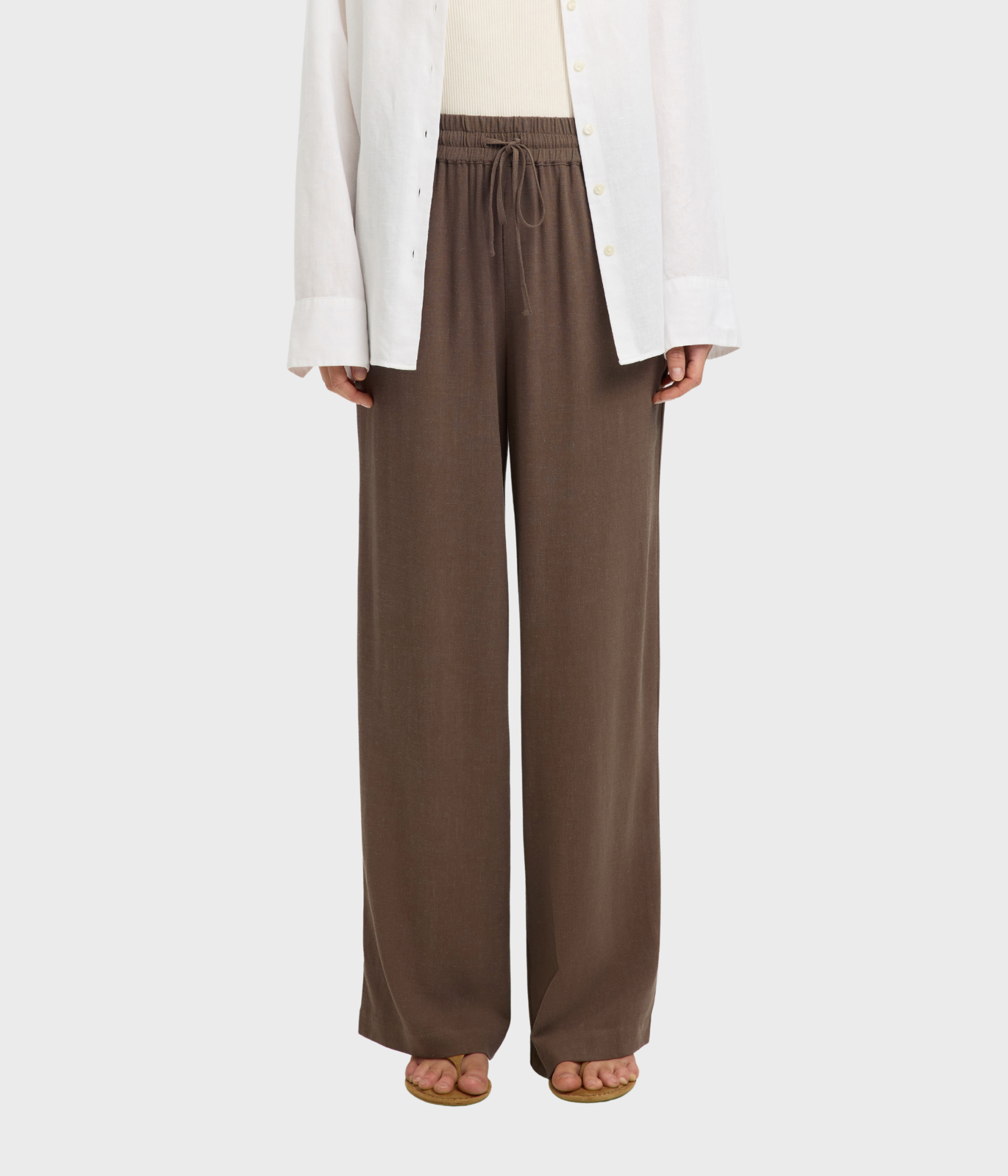 SLFVIVA-GULIA HW LONG LINEN PANT NOOS. (CHOCOLATE CHIP) - D.O. Design Only