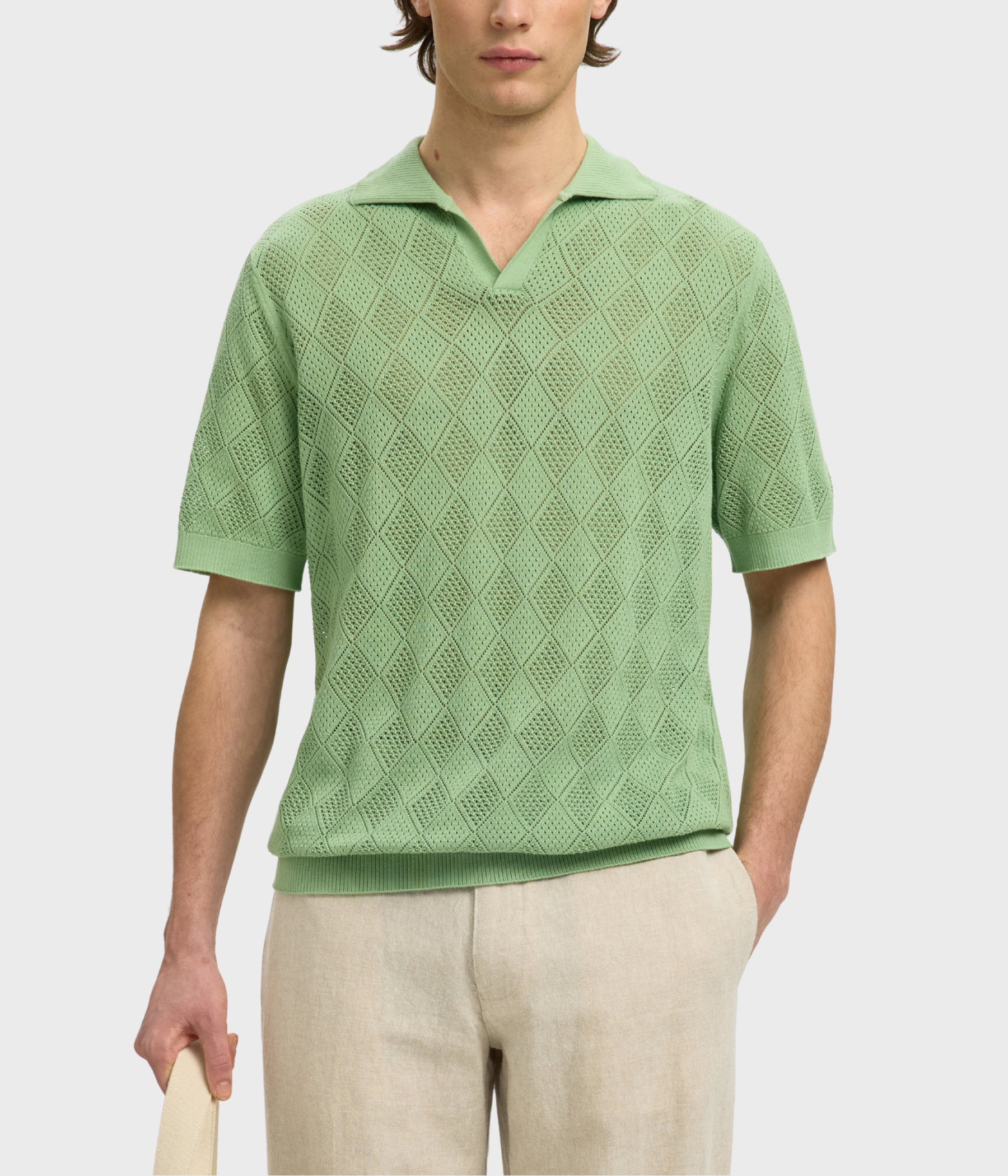 Slharco Ss Knit Structure Open Polo (Aspen Green)