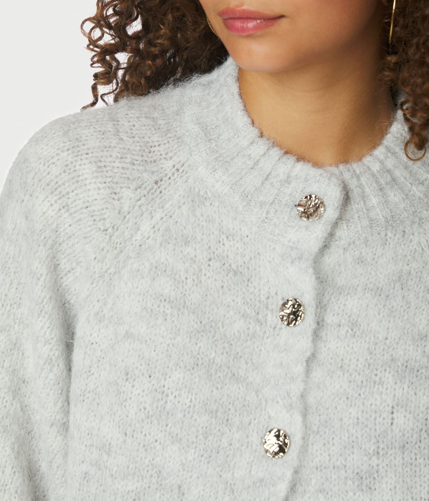 Benuta Fluffy Knit Cardigan. (103 Light Grey Melange)