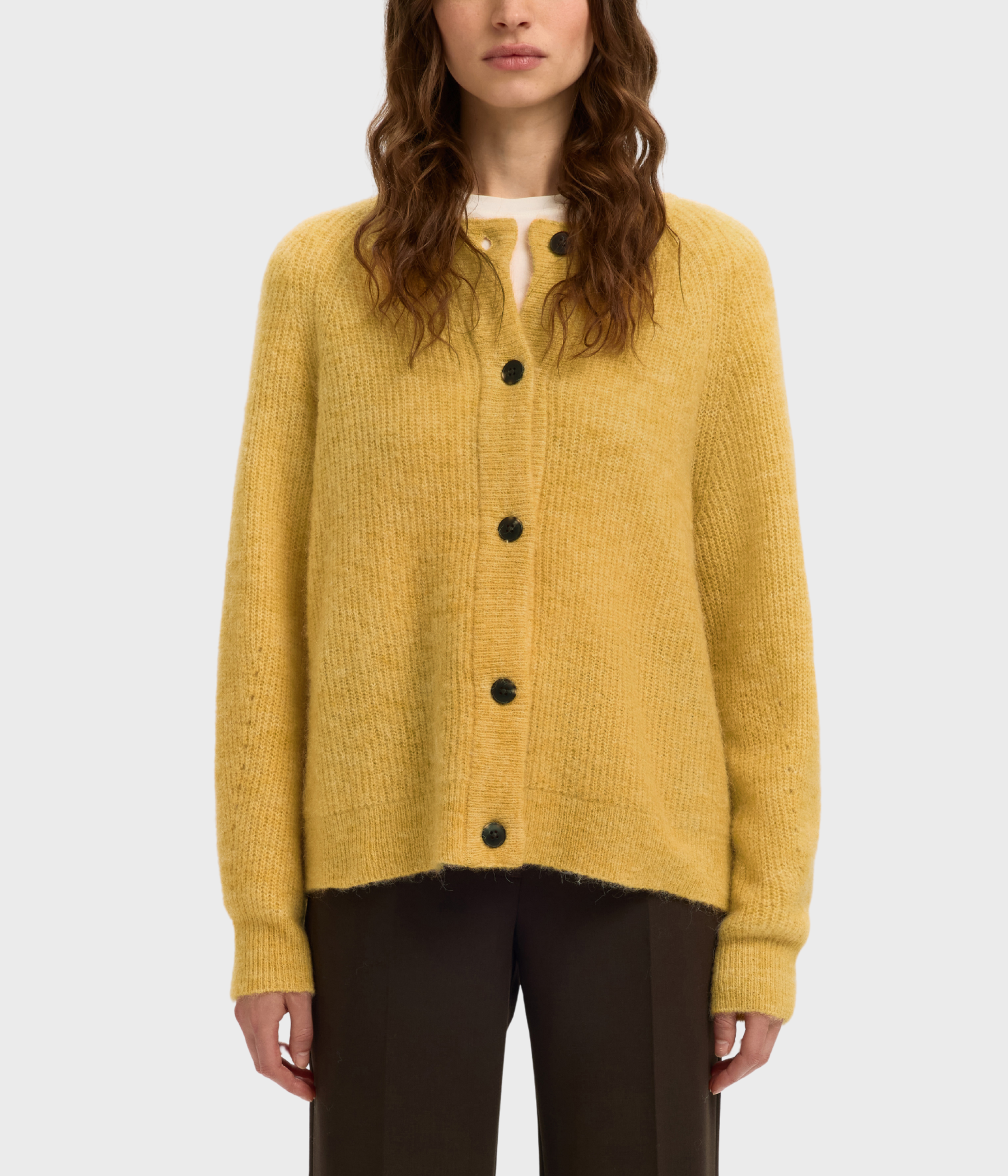 SLFLULU LS KNIT SHORT CARDIGAN NOOS. (Ochre Detail:MELANGE)