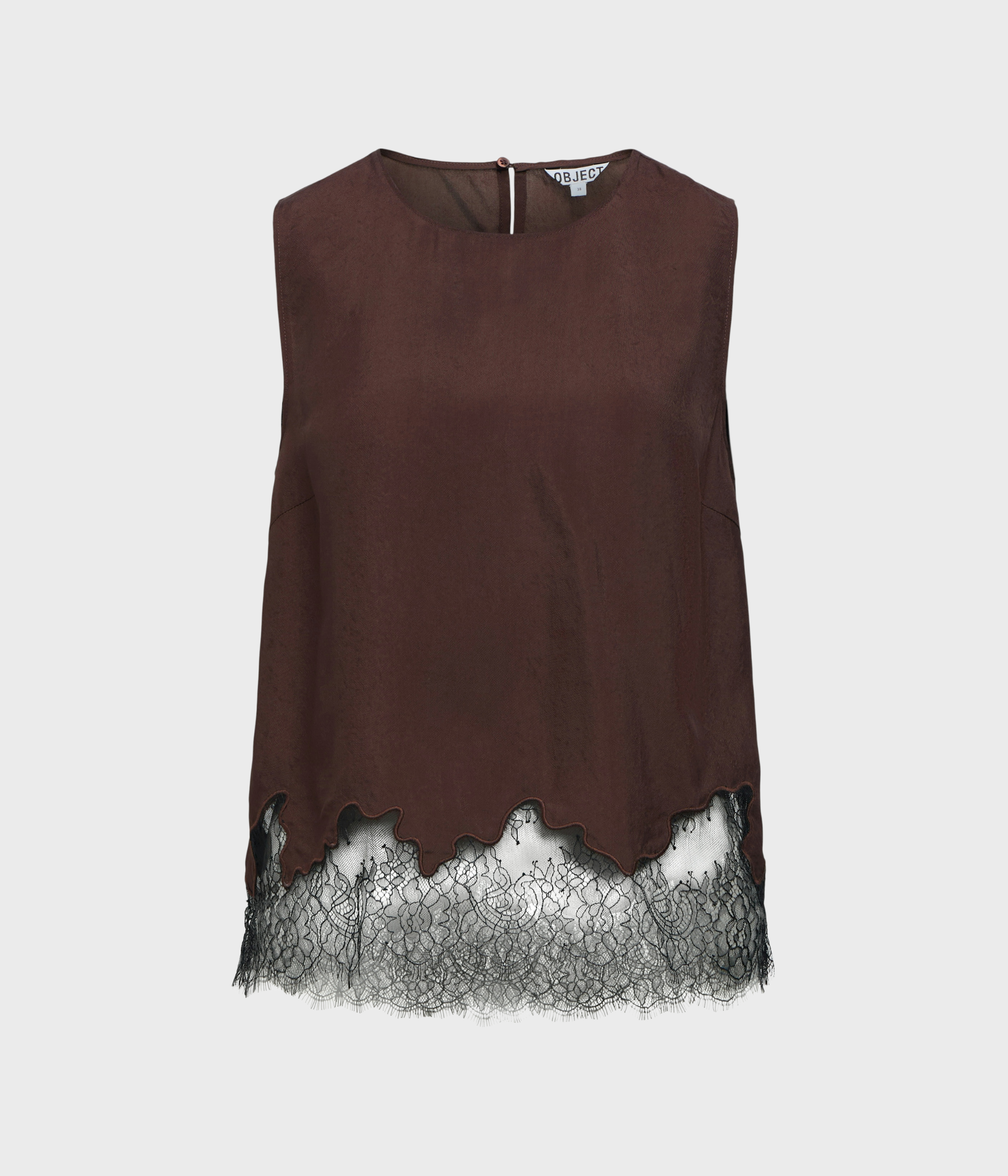 OBJDALME SL LACE TOP E AW FAIR 25 (Seal Brown/ Detail:Black lace)