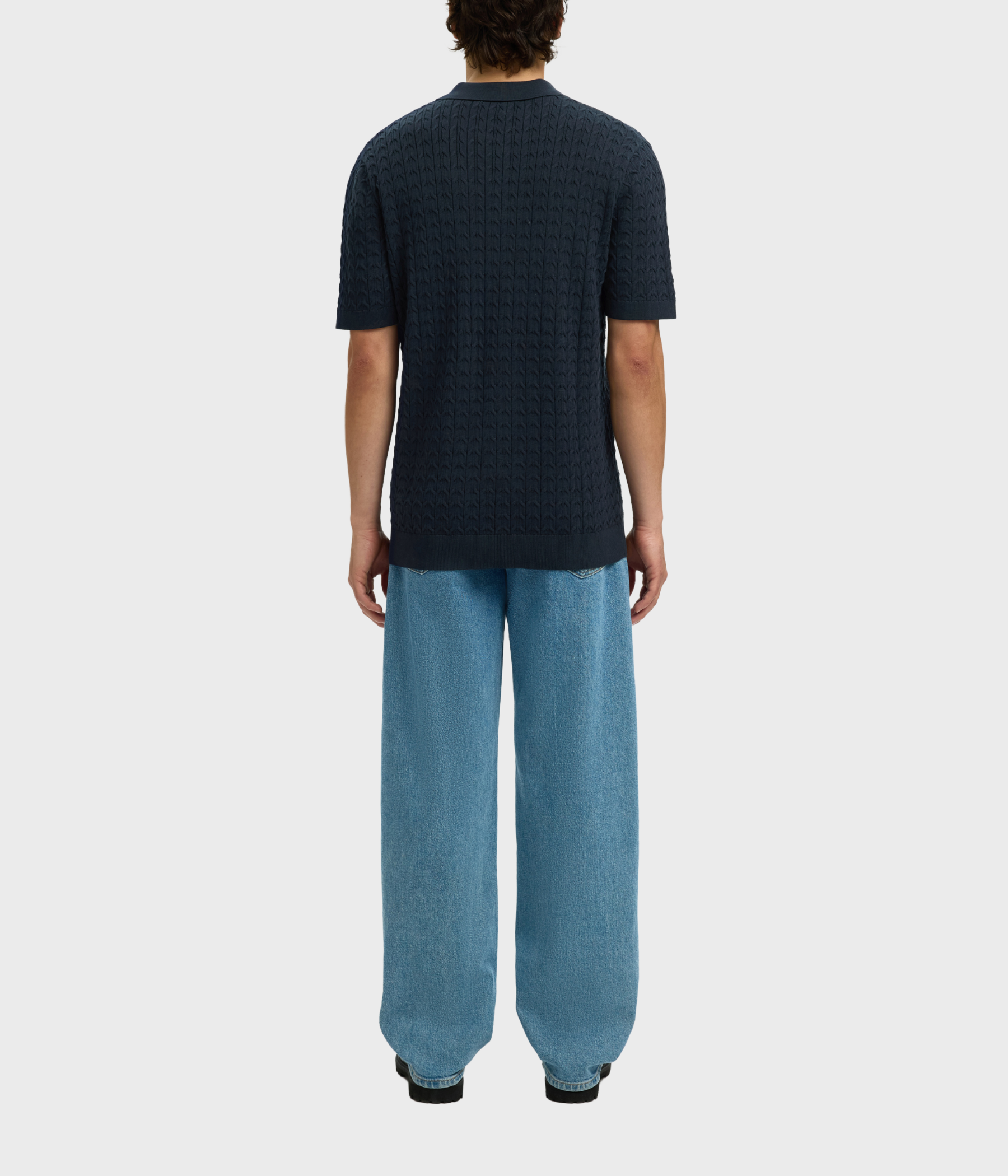 SLHMATTIS SS KNIT NEW CABLE POLO (Sky Captain) - D.O. Design Only