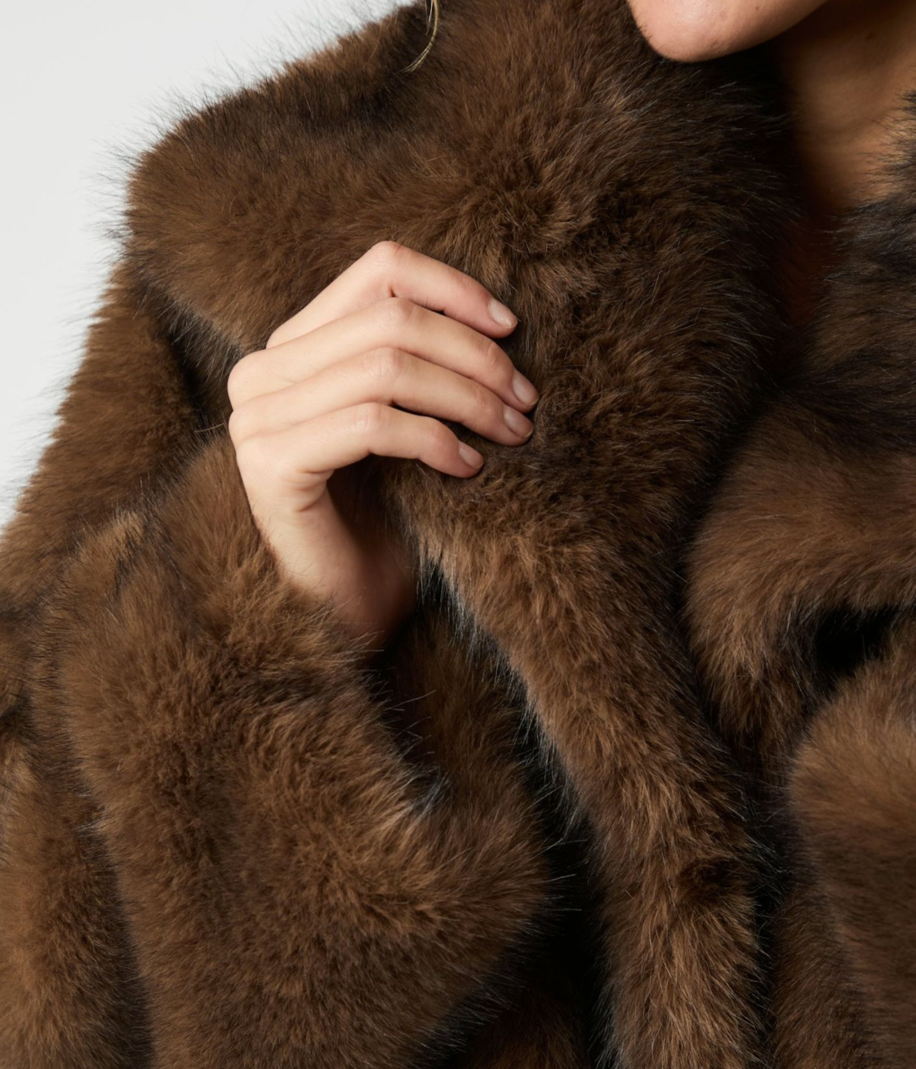 Stephanie Faux Fur Long Jacket (210 BROWN)