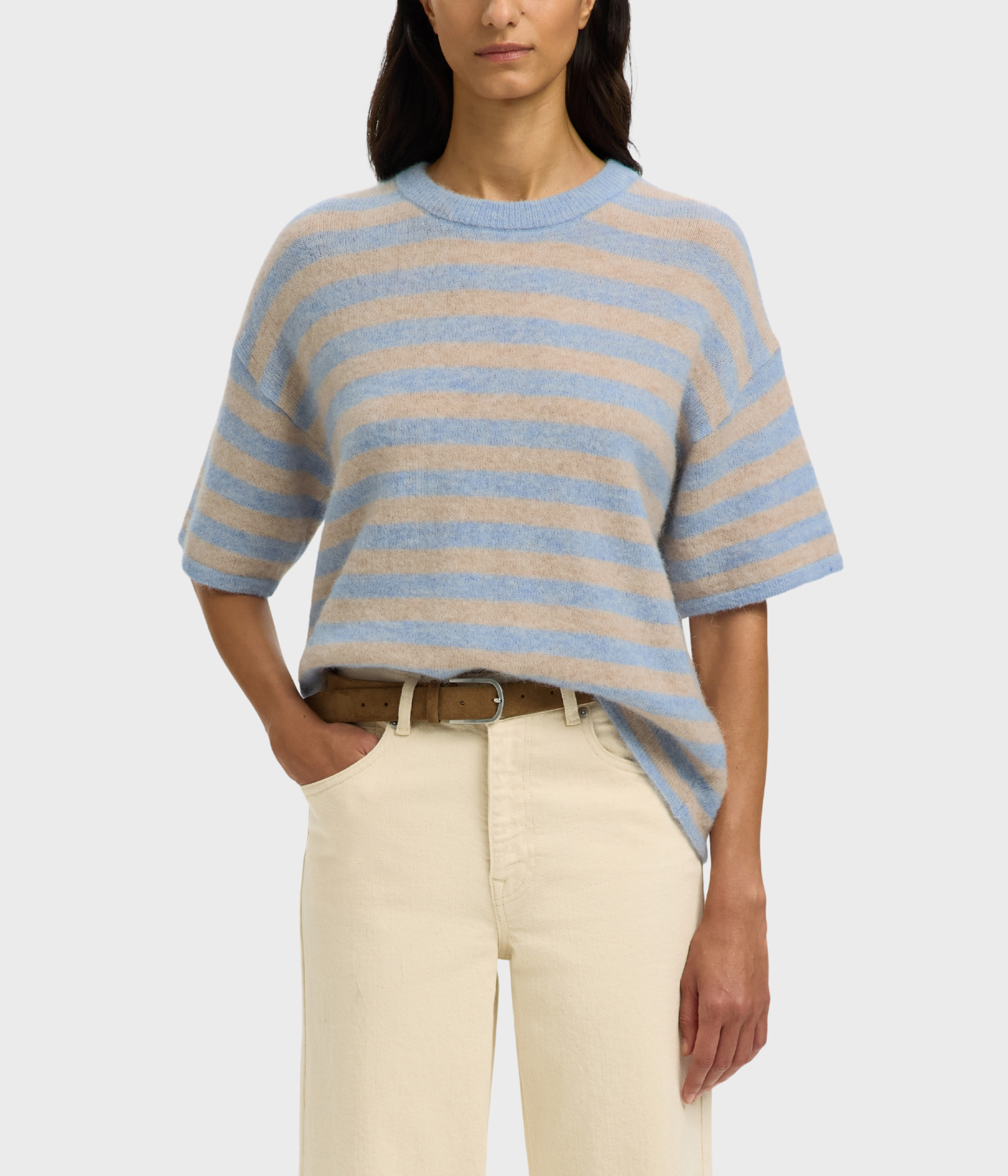 SLFLULU 2/4 KNIT O-NECK NOOS (Cashmere Blue Stripes:BIRCH) - D.O. Design Only