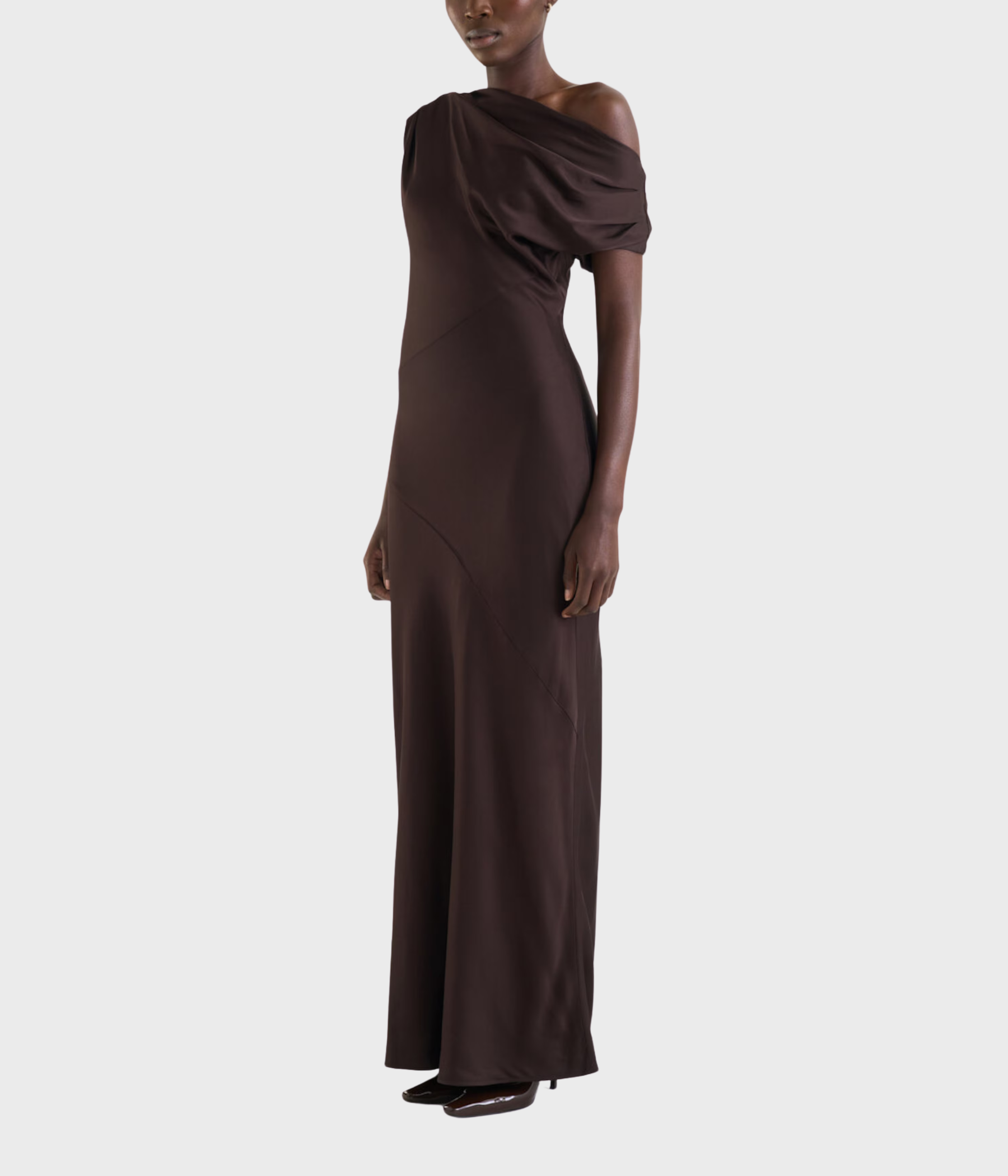 Vanessa Satin Dress (MOCHA BROWN)