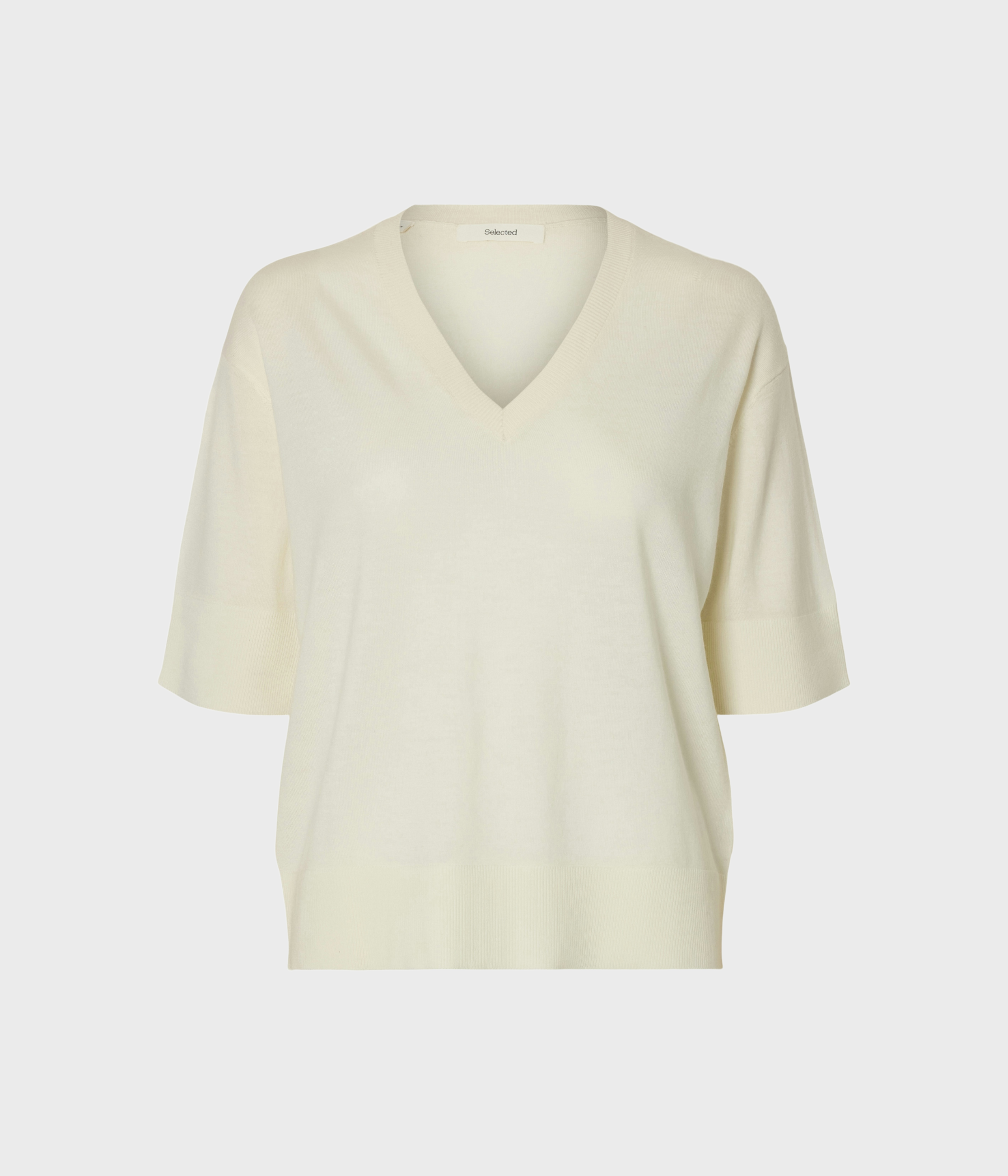 SLFTHEA SS KNIT MERINO V-NECK NOOS (EGRET)