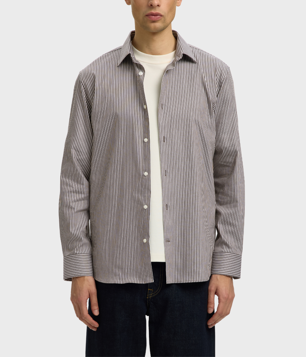 Slmslimfilip Performance Ls Shirt (Turkish Coffee Stripes:White)