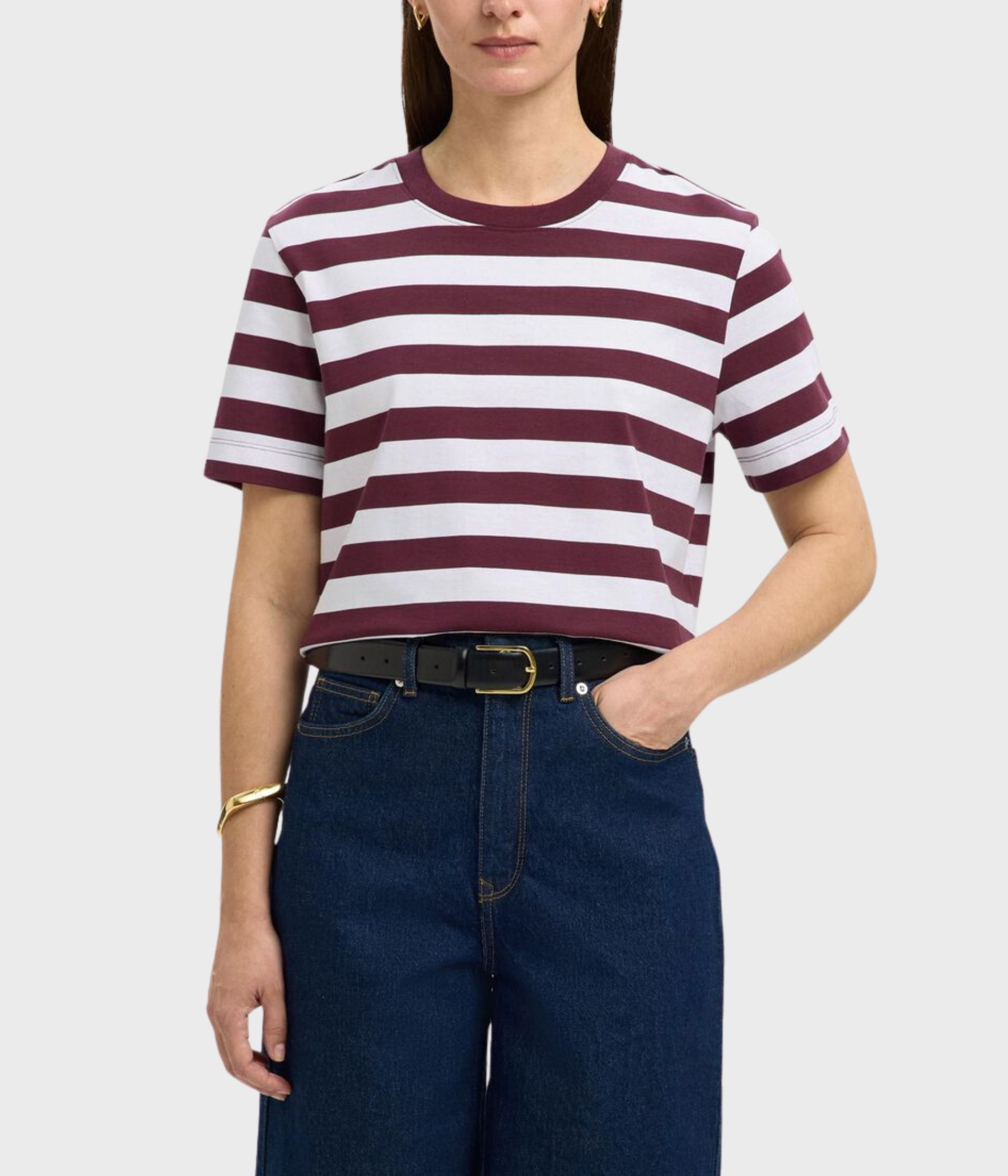 SLFESSENTIAL SS STRIPED BOXY TEE NOOS. (Fig- Stripes:BRIGHT WHITE - WIDE)