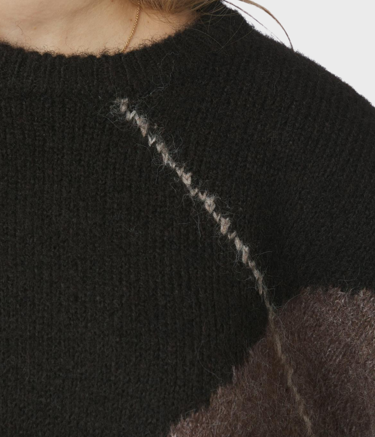 Inga Check Fluff Knit Blouse (676 DARK BROWN)