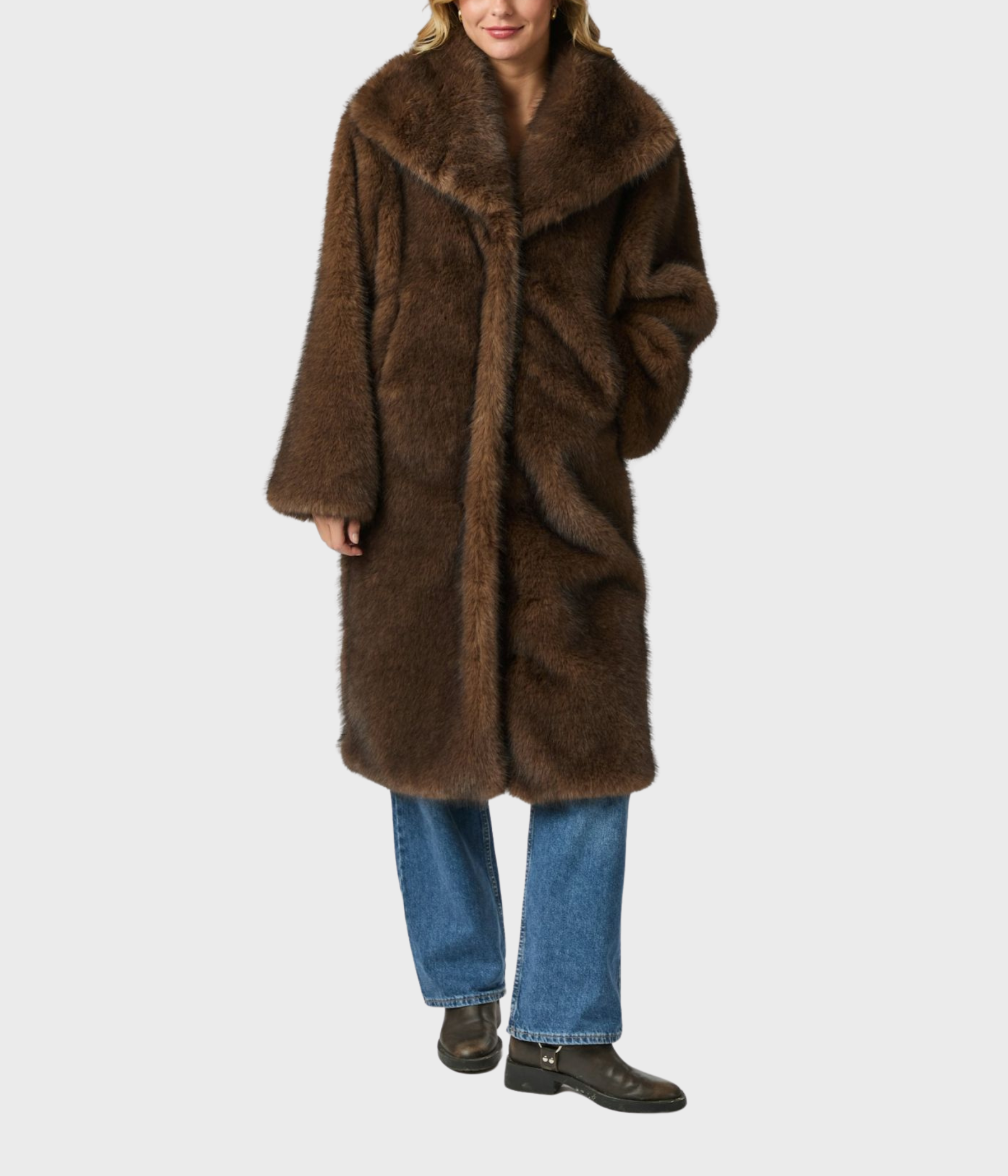Stephanie Faux Fur Long Jacket (210 BROWN)