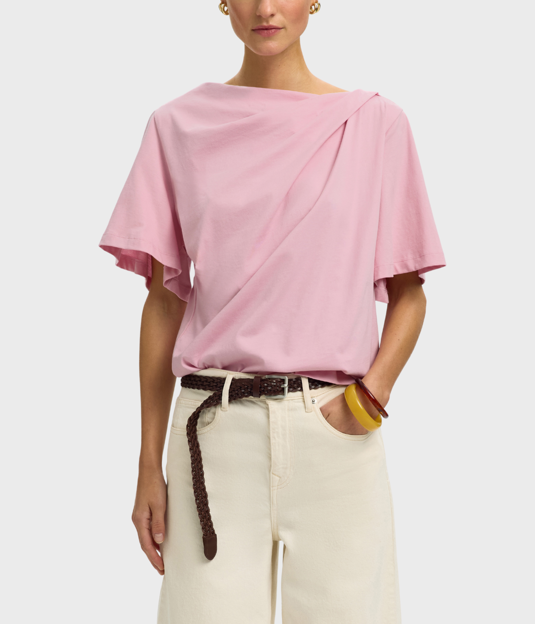 SLFOLINE LIGHT SS DRAPED NECK TEE EX (Bleached Mauve)