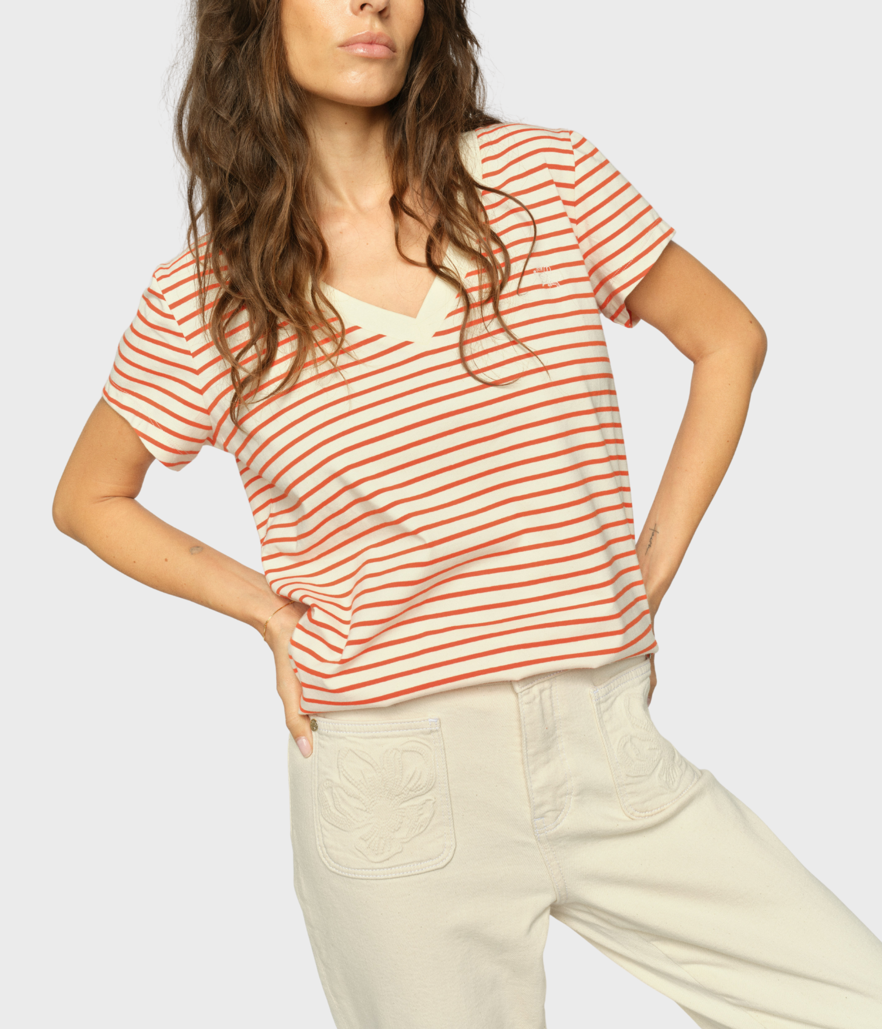 Mmkala V-SS Stripe Tee (167 Spicy Orange)