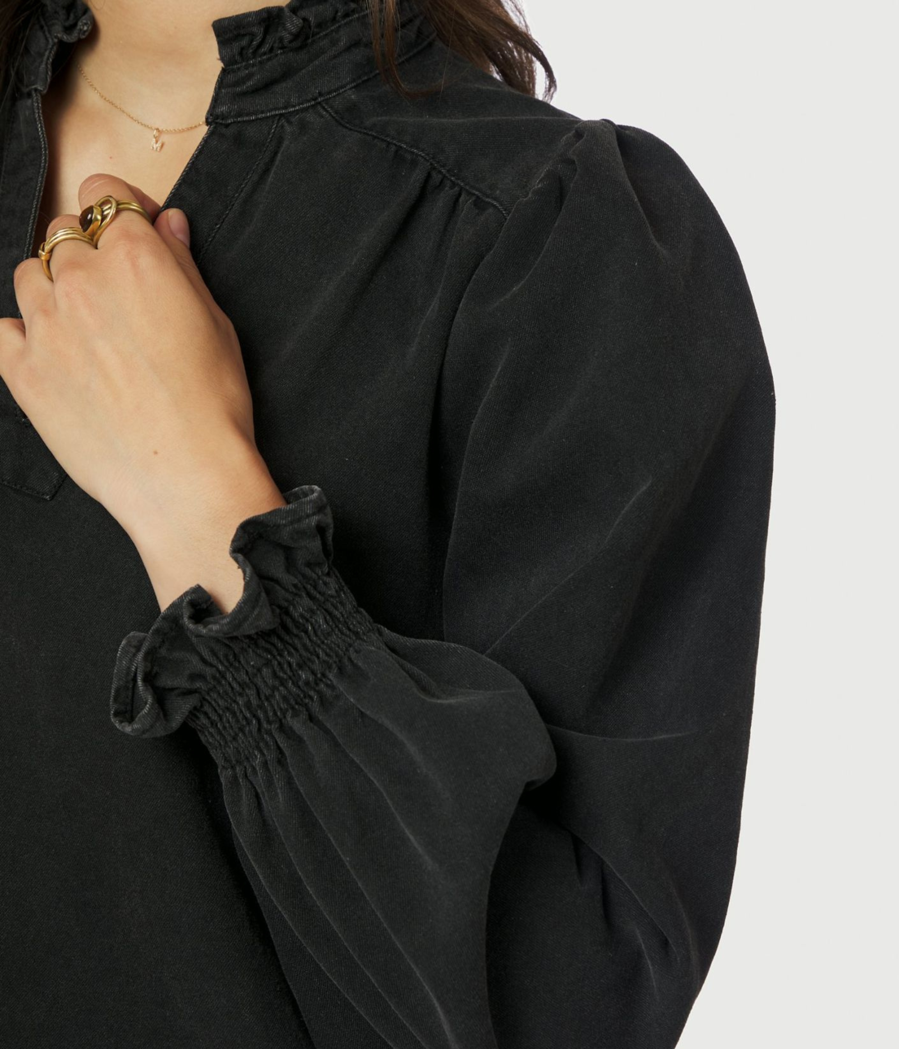 Emmeline Denim Blouse (100 Black)