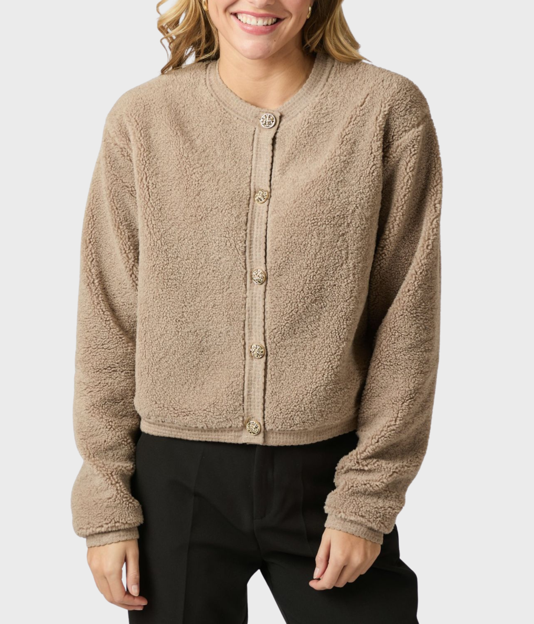Limo Fluffy Knit Cardigan (125 Dark Sand)
