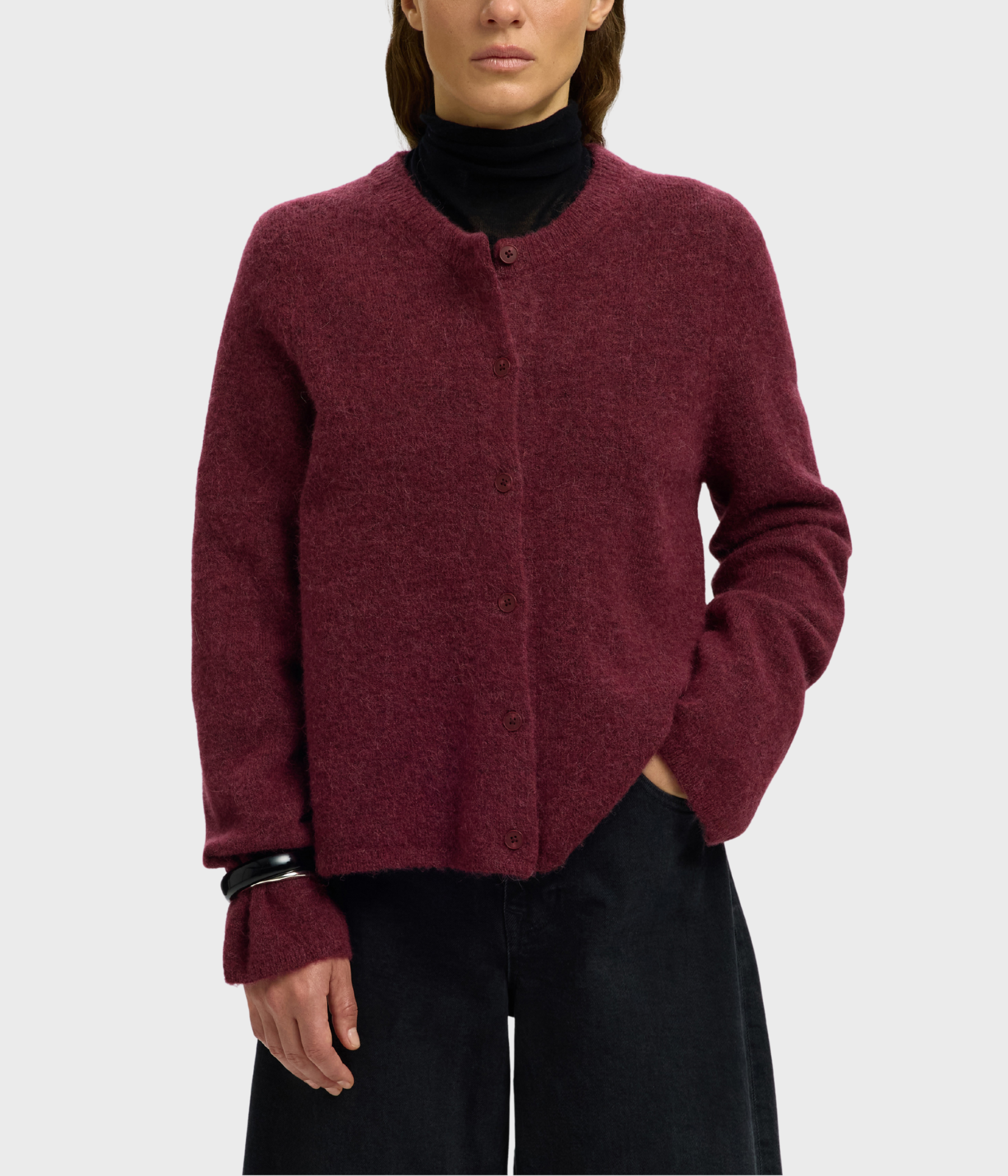 Slflulu New Ls Knit Cardigan Noos. (Tawny Port Detail:MELANGE)