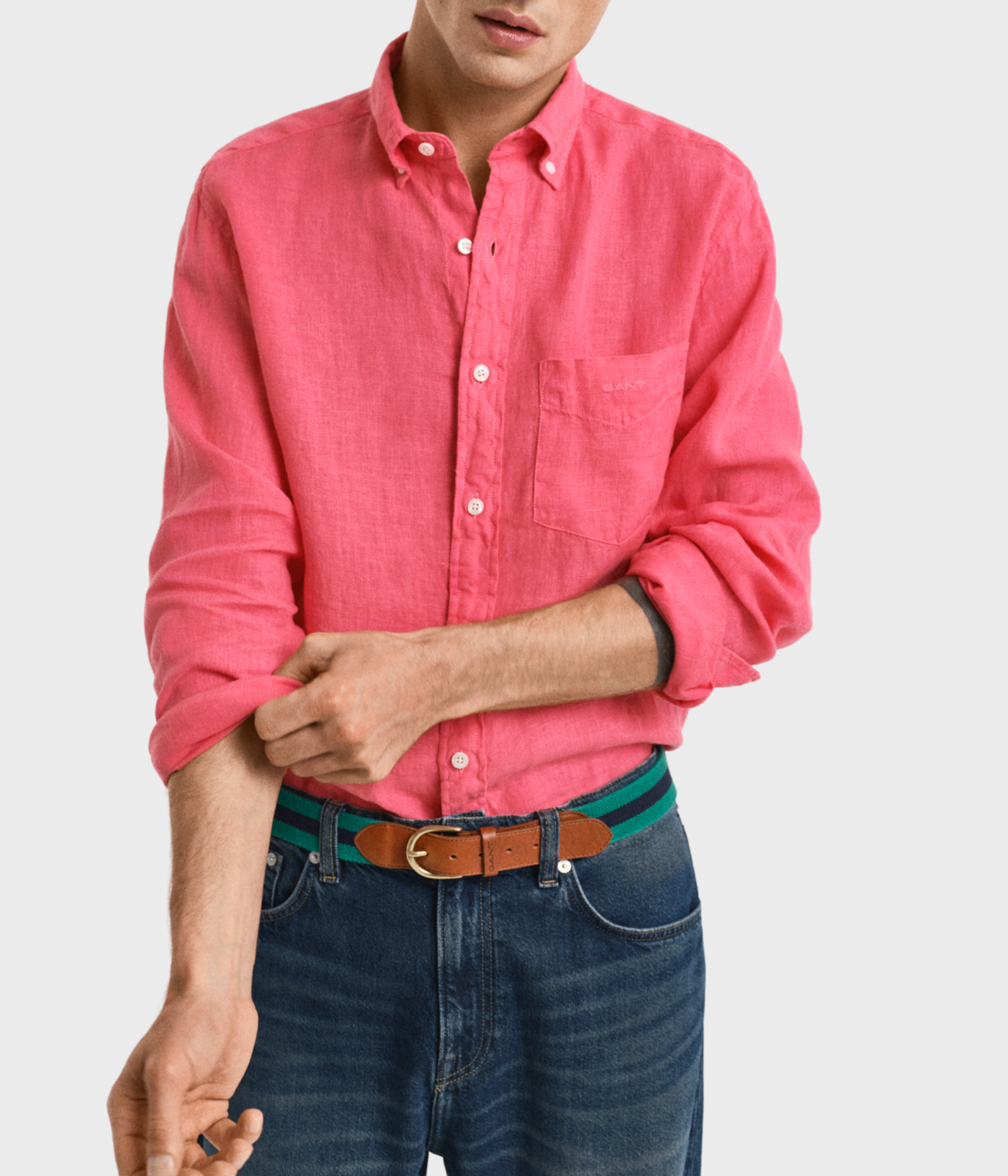 REG GMNT DYED LINEN SHIRT (648 WATERMELON RED)
