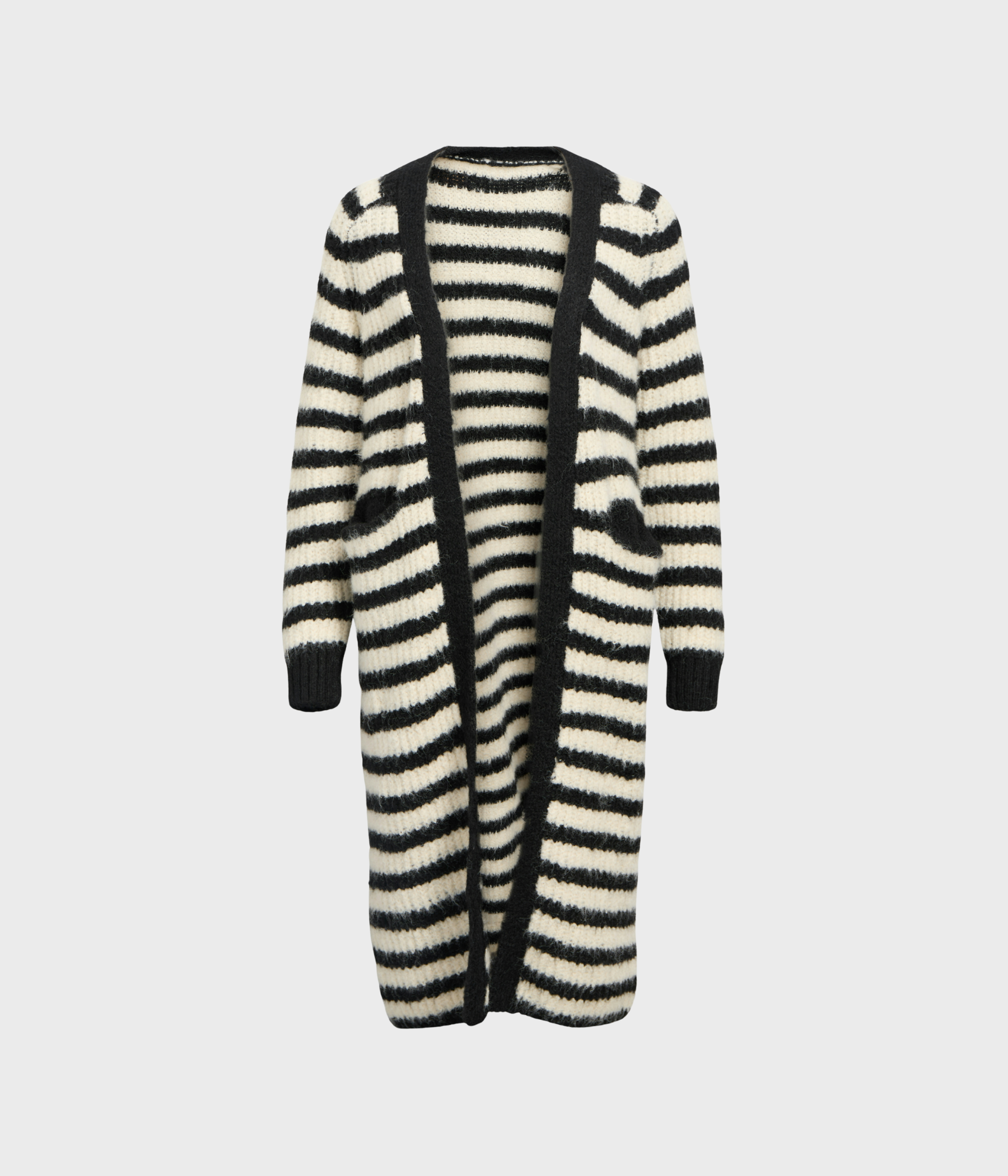 OBJMILU LS LO LONG KNIT CARDIGAN NOOS (Black Stripes:Sandshell)