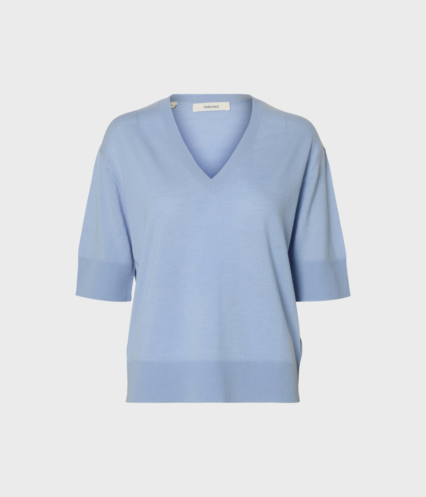 SLFTHEA SS KNIT MERINO V-NECK NOOS (CASHMERE BLUE)