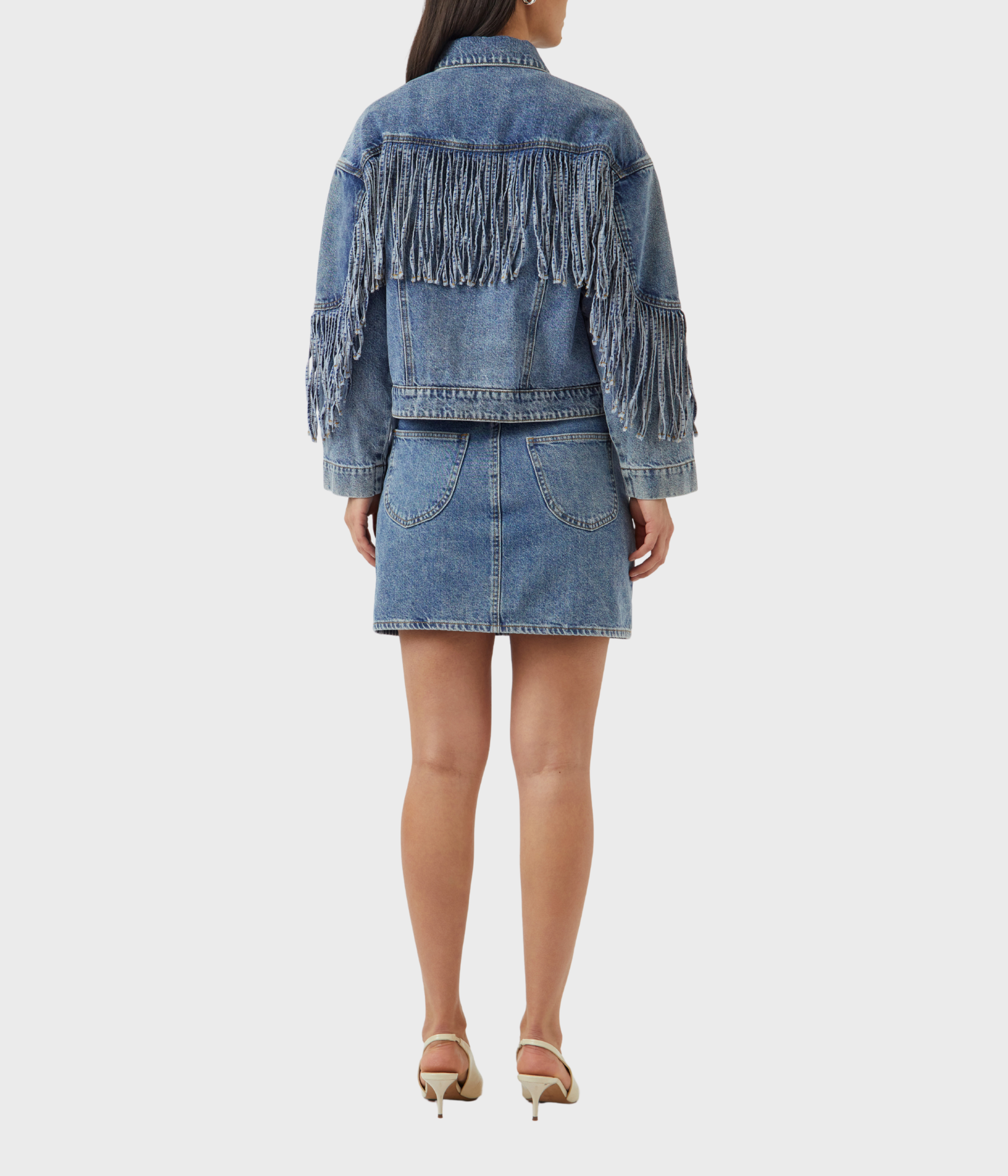 YASAIKO LS DENIM FRINGE JACKET - D2D (Medium Blue Denim)