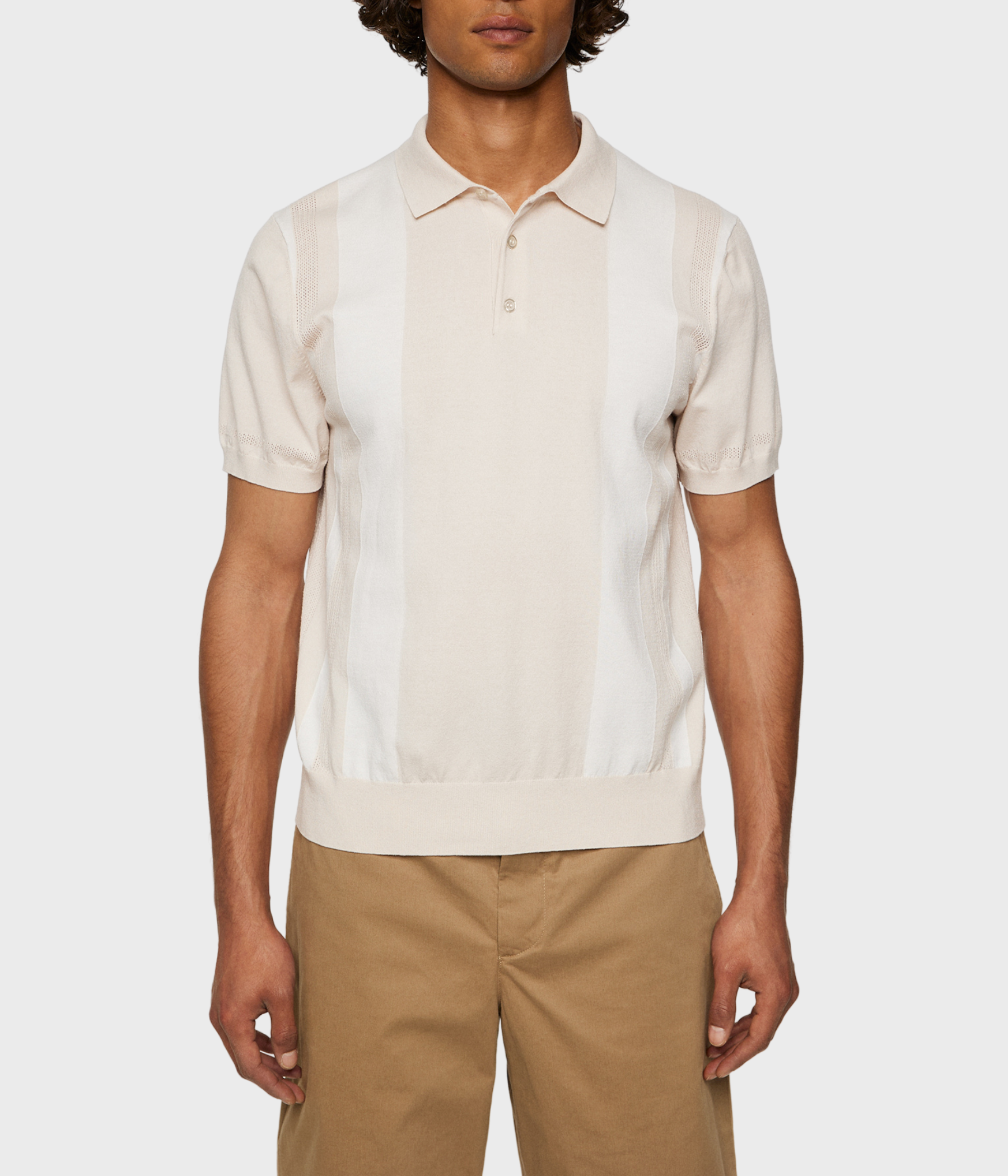 Reymond Stripe Knit Polo (U029 Moonbeam)