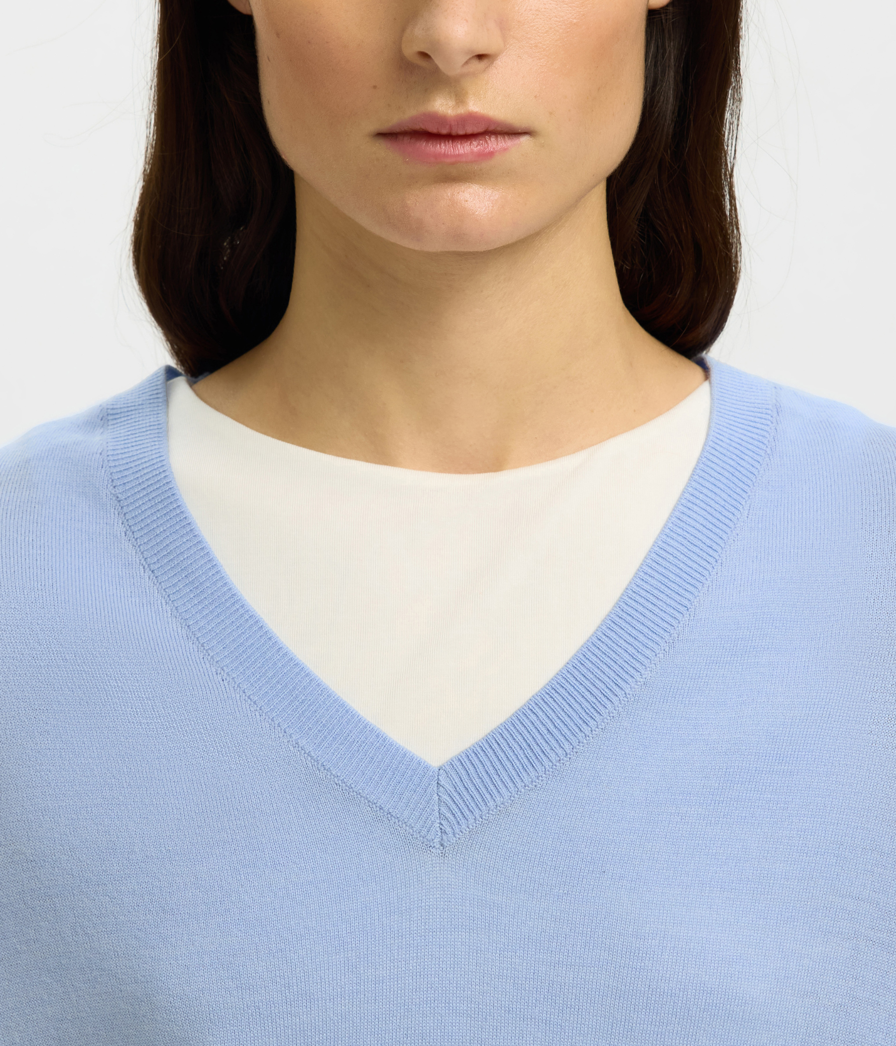 SLFTHEA SS KNIT MERINO V-NECK NOOS (CASHMERE BLUE)