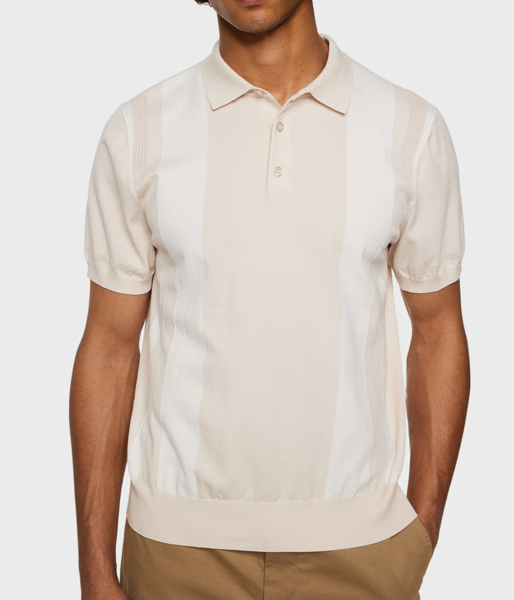 Reymond Stripe Knit Polo (U029 Moonbeam)