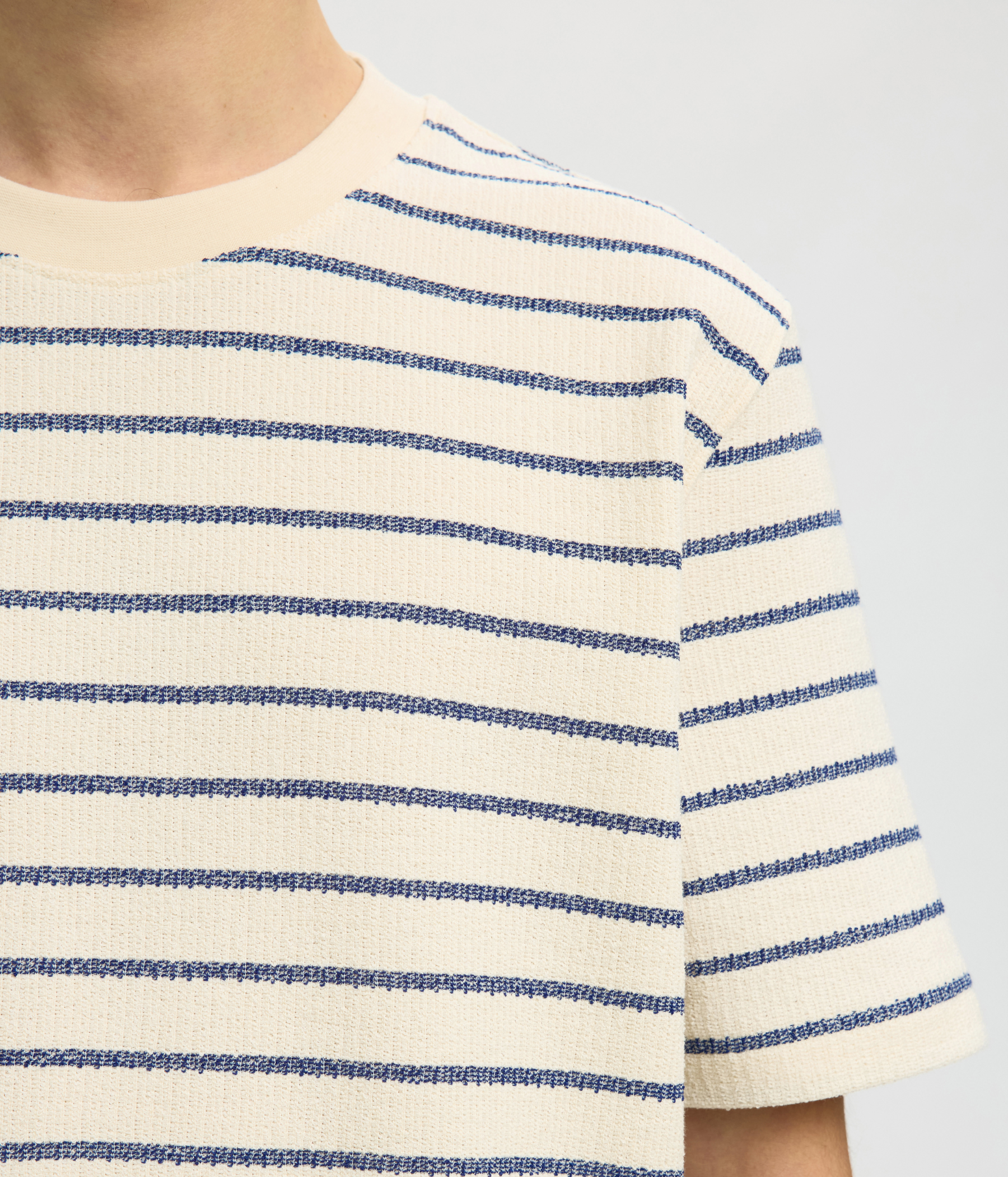 Slhdjango Stripe Ss O-Neck Tee (Ocean Cavern Stripes:Birch)