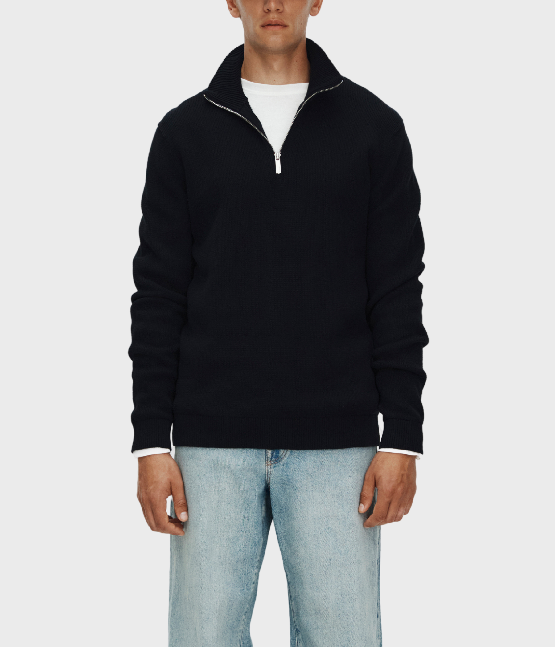 SLHDANE LS KNIT STRUCTURE HALF ZIP NOOS. (Black)
