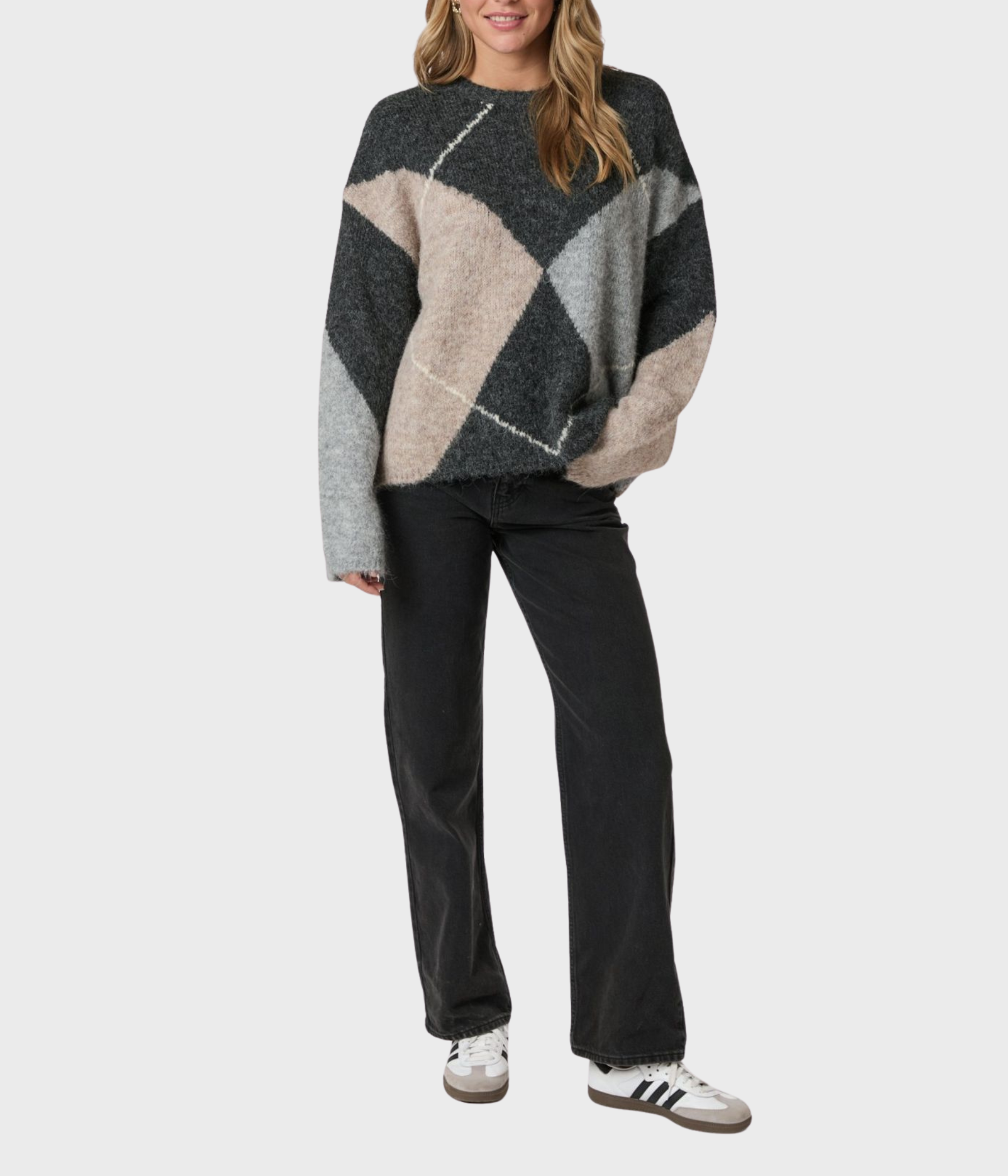 Inga Check Fluff Knit Blouse (Antracit)