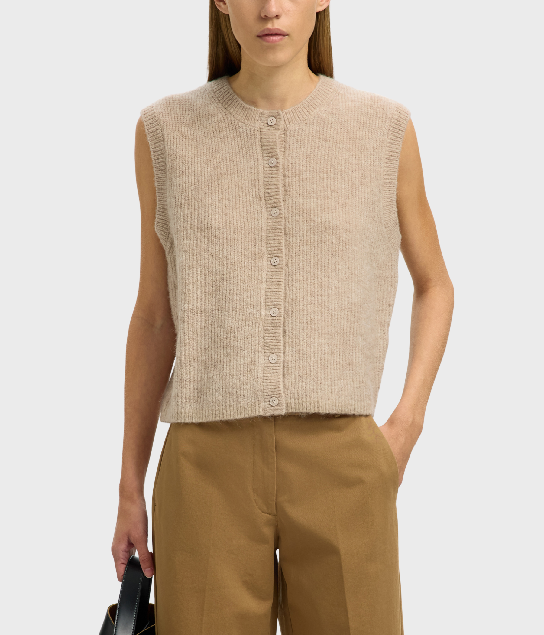 SLFLULU SL BUTTON O-NECK VEST NOOS (Birch Detail:MELANGE)