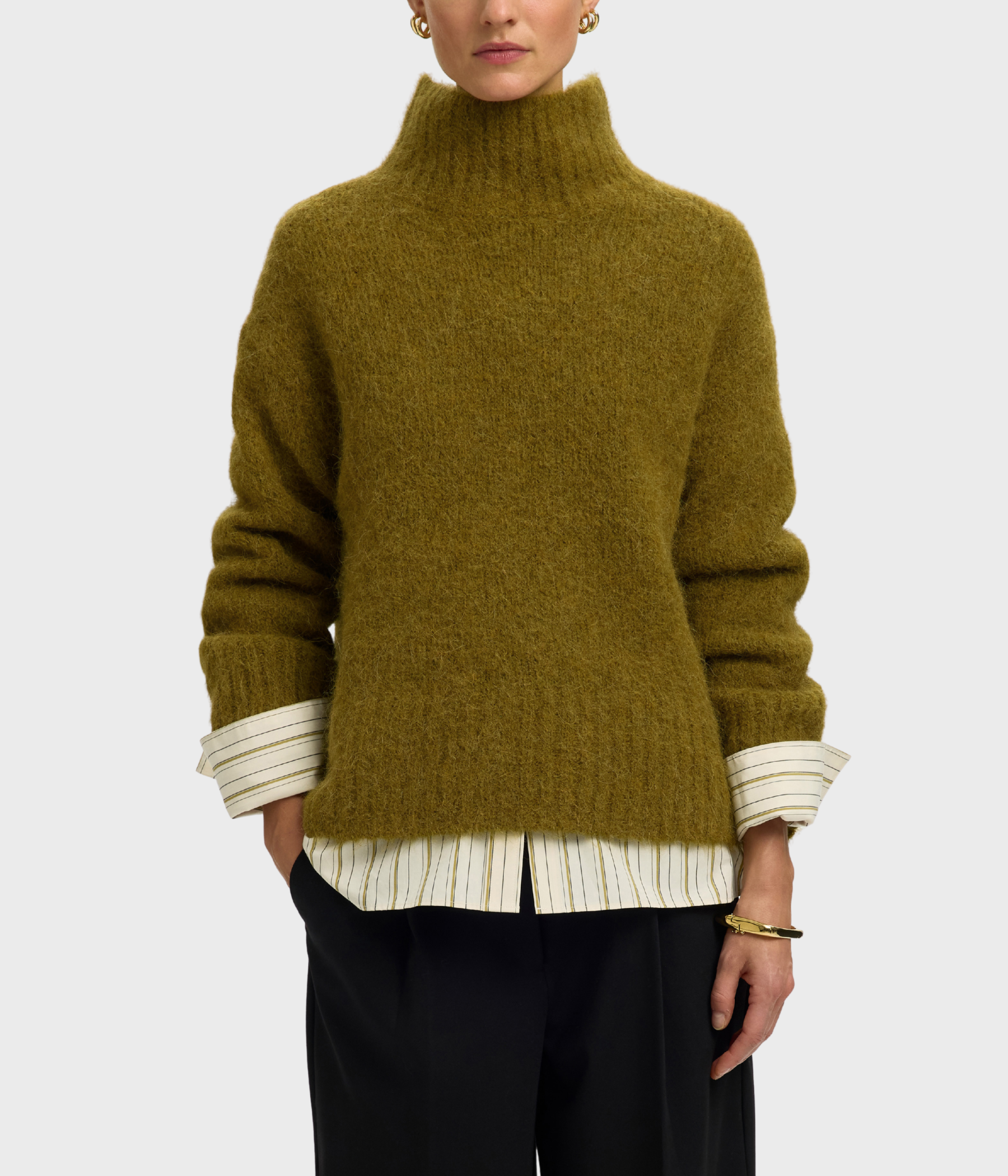 Slfgabriella Ls Knit High Neck Noos. (FIR GREEN)