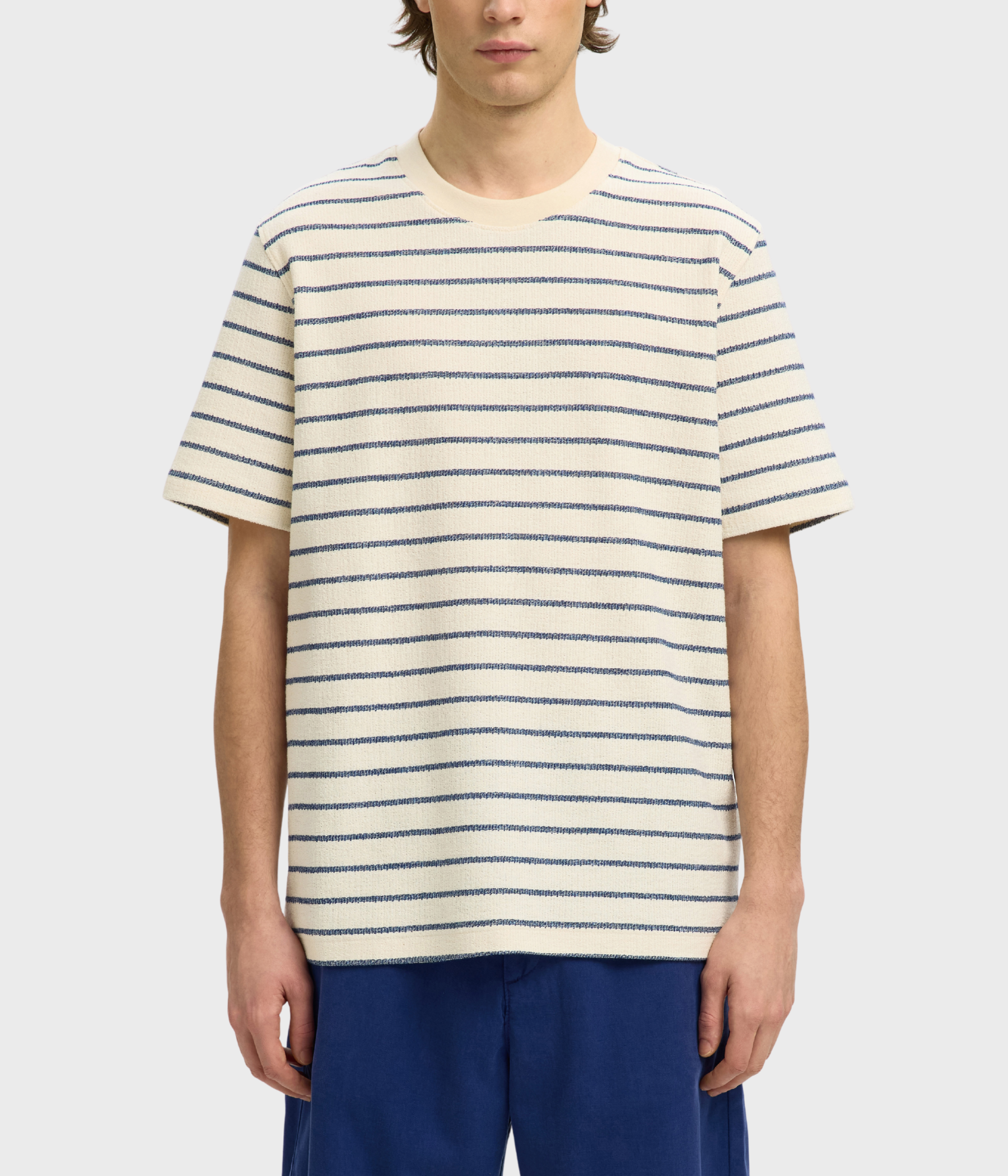 Slhdjango Stripe Ss O-Neck Tee (Ocean Cavern Stripes:Birch)