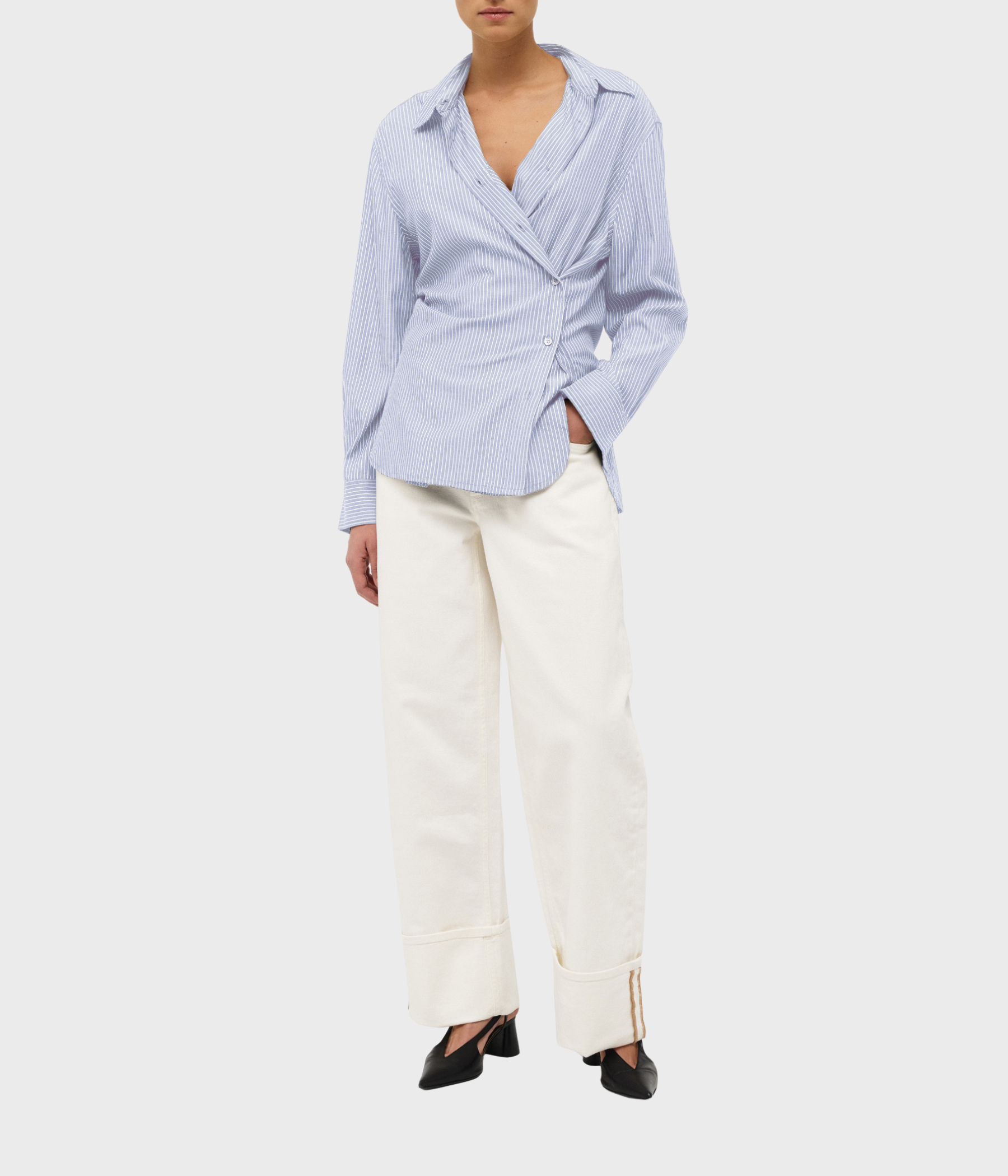 MIRAGE DRAPE SHIRT S (7020 FRENCH NAVY STRIPE)