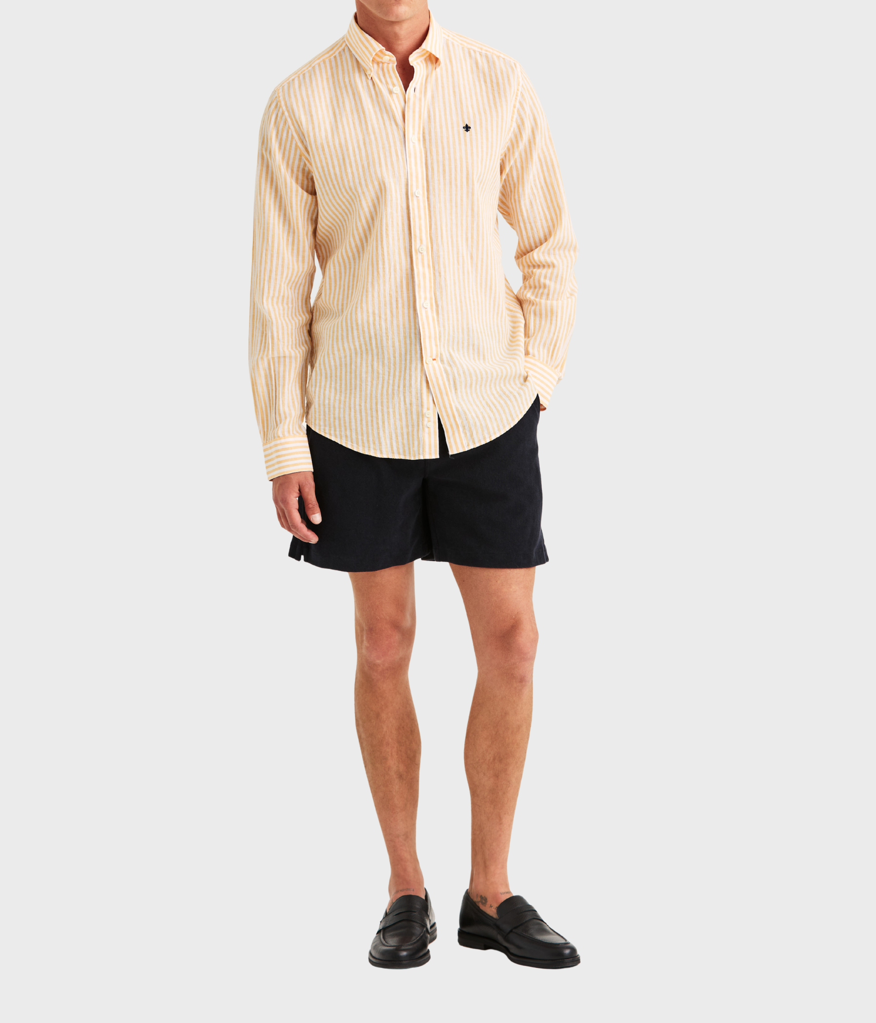 Douglas Linen Stripe Shirt-Classic Fit (21 Orange)