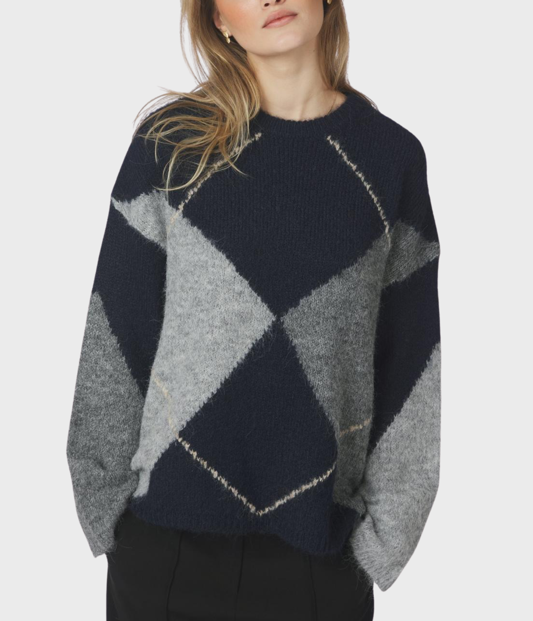 Inga Check Fluff Knit Blouse (141 Navy)