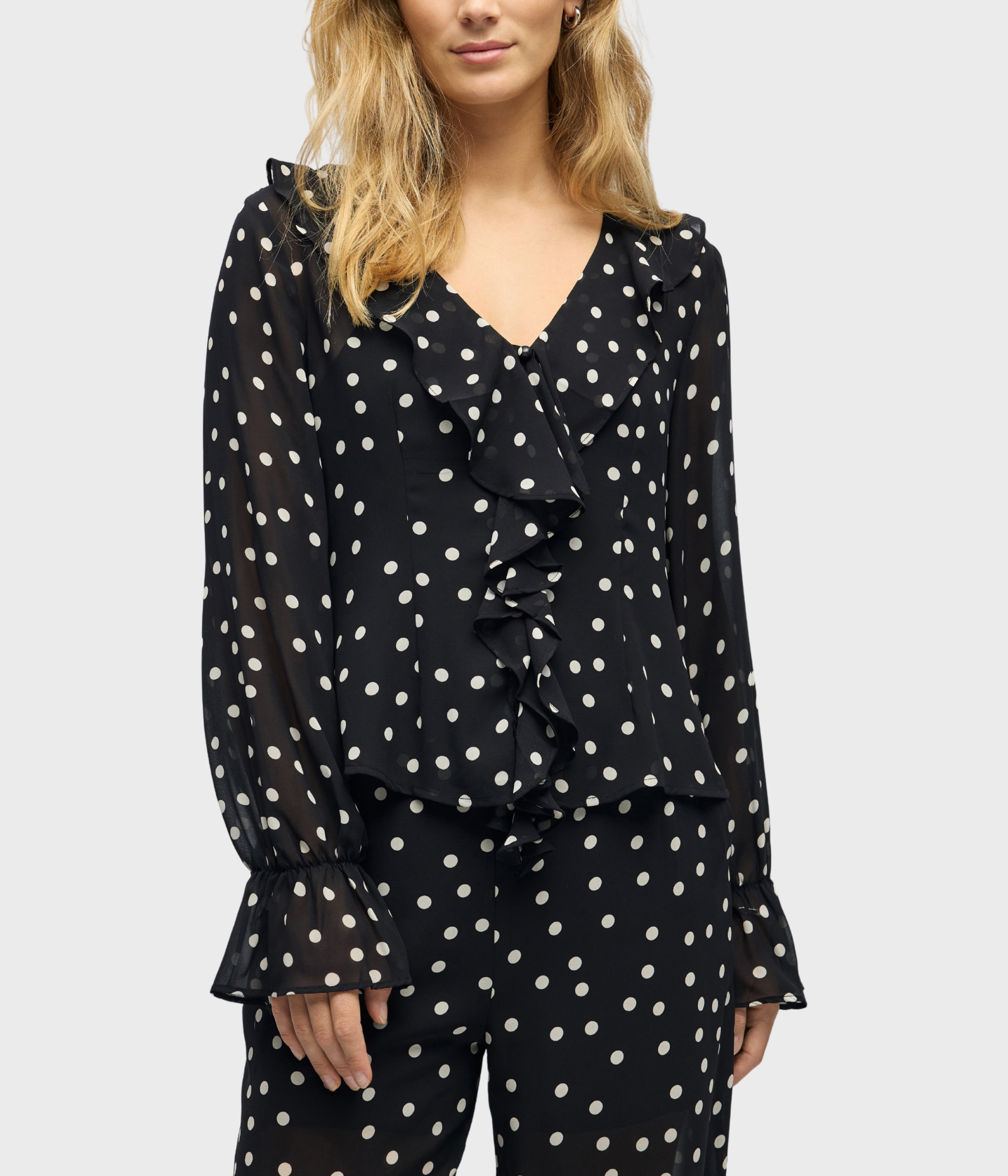 OBJGINA L/S RE TOP E WI 25 (Black AOP:Dots white col)