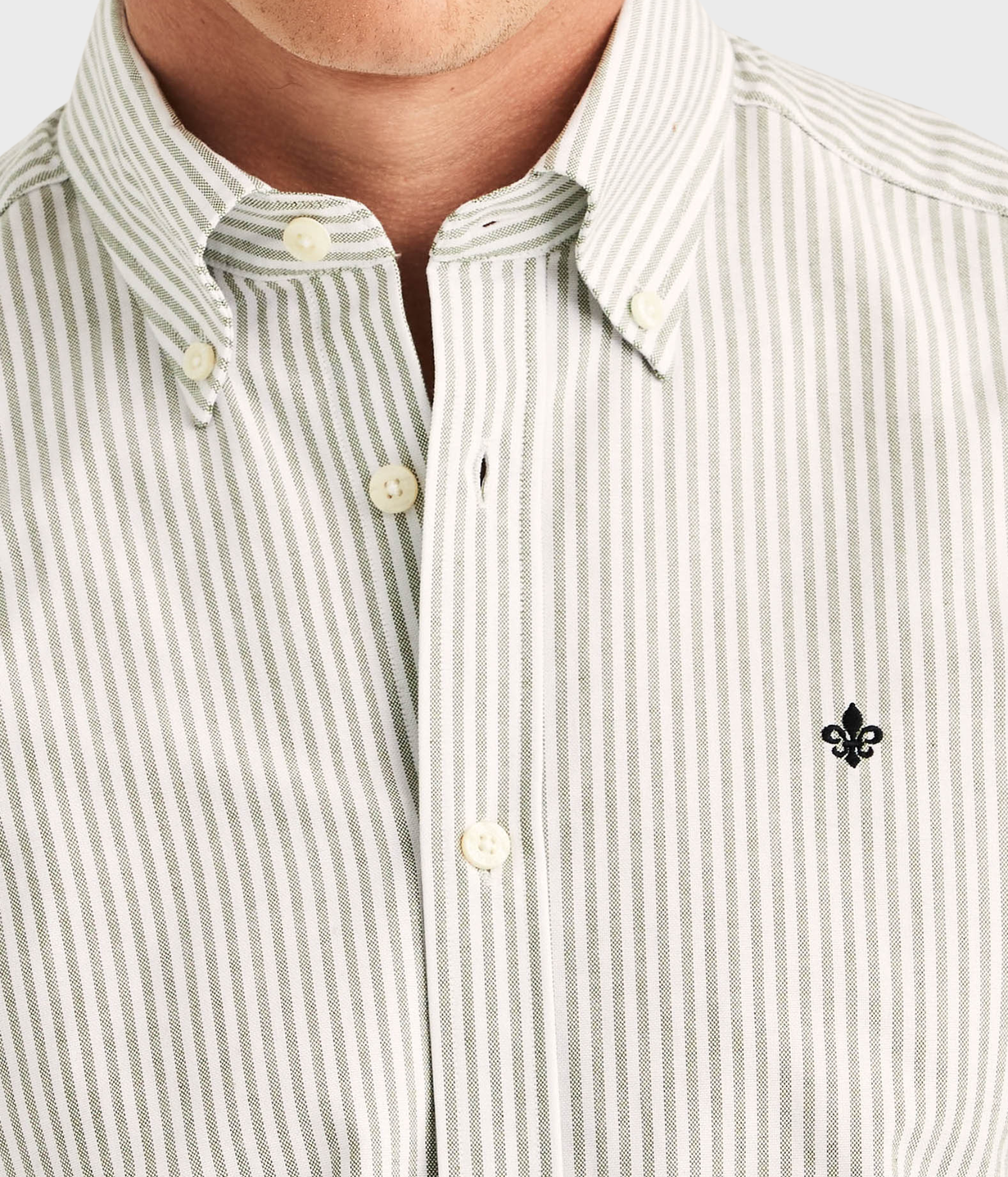 Douglas Oxford Stripe Shirt-Slim Fit (75 Olive)