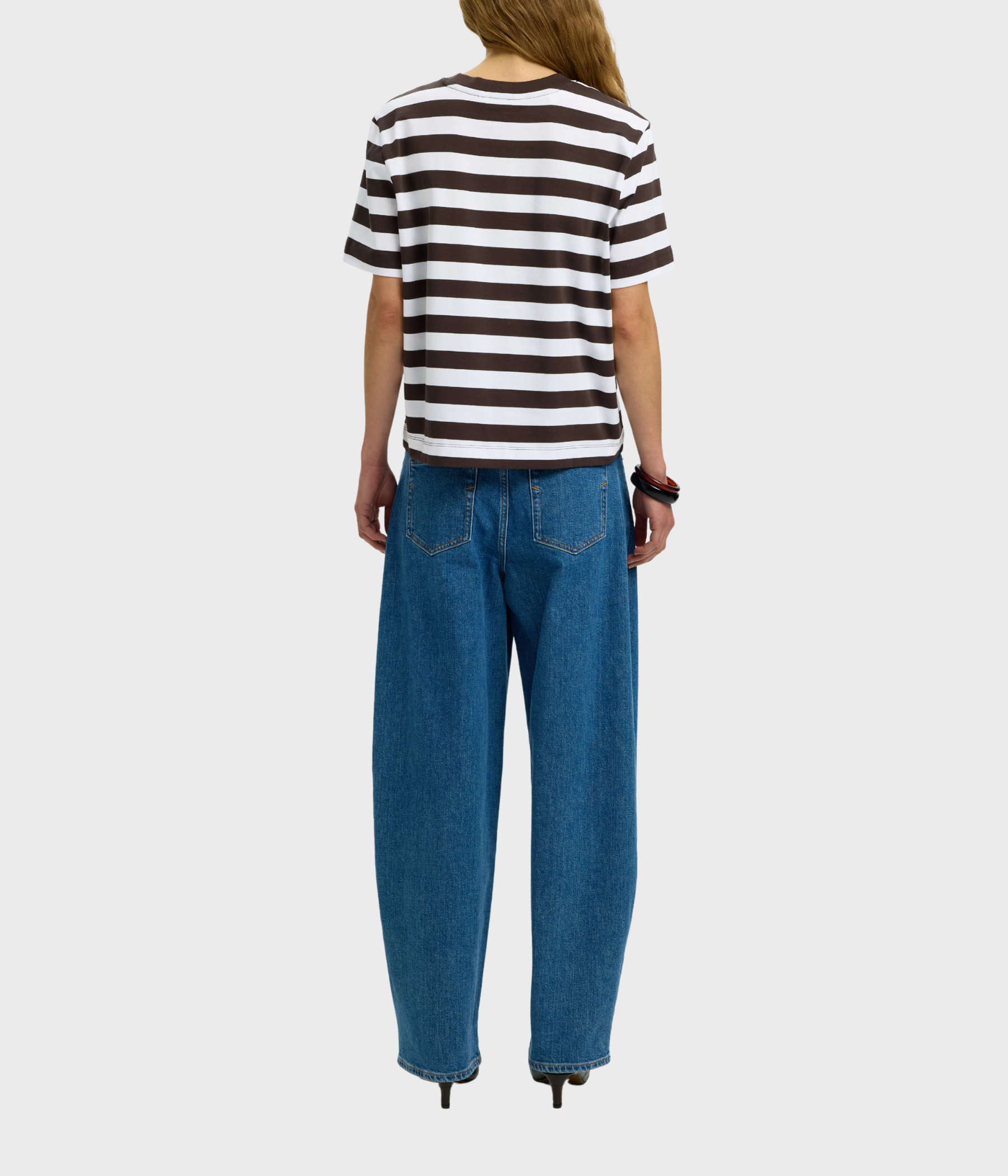 Slfessential Ss Striped Boxy Tee Noos. (Delicioso Stripes:BRIGHT WHITE - WIDE)