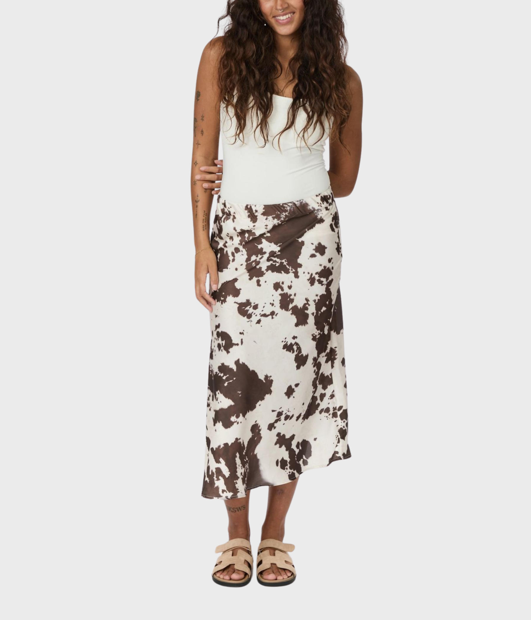 Viso Cow Print Skirt. (210 BROWN)
