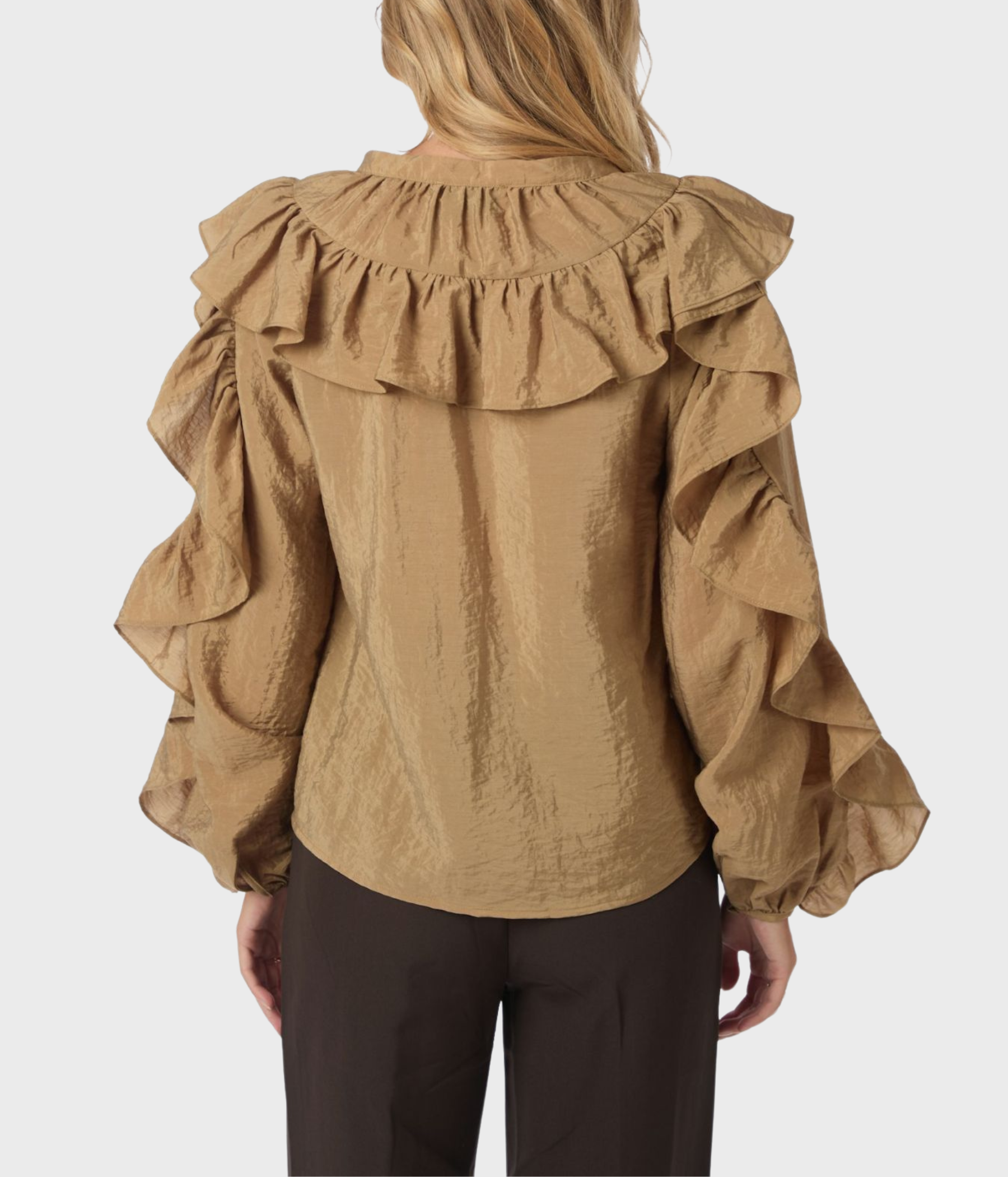 Nula Flounce Crisp Blouse (125 Dark Sand)