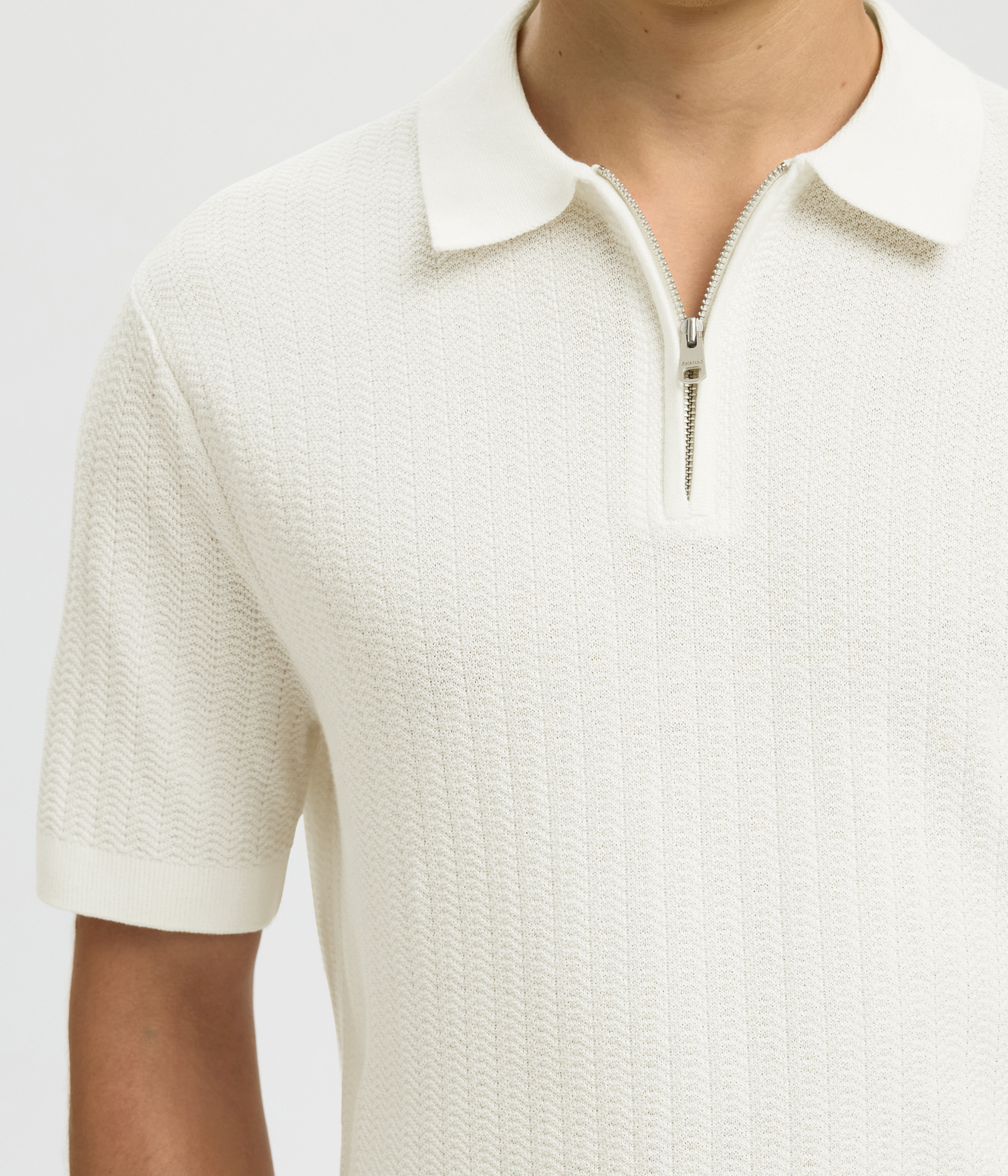 SLHCRAN SS KNIT STRUCTURE ZIP POLO NOOS. (EGRET) - D.O. Design Only