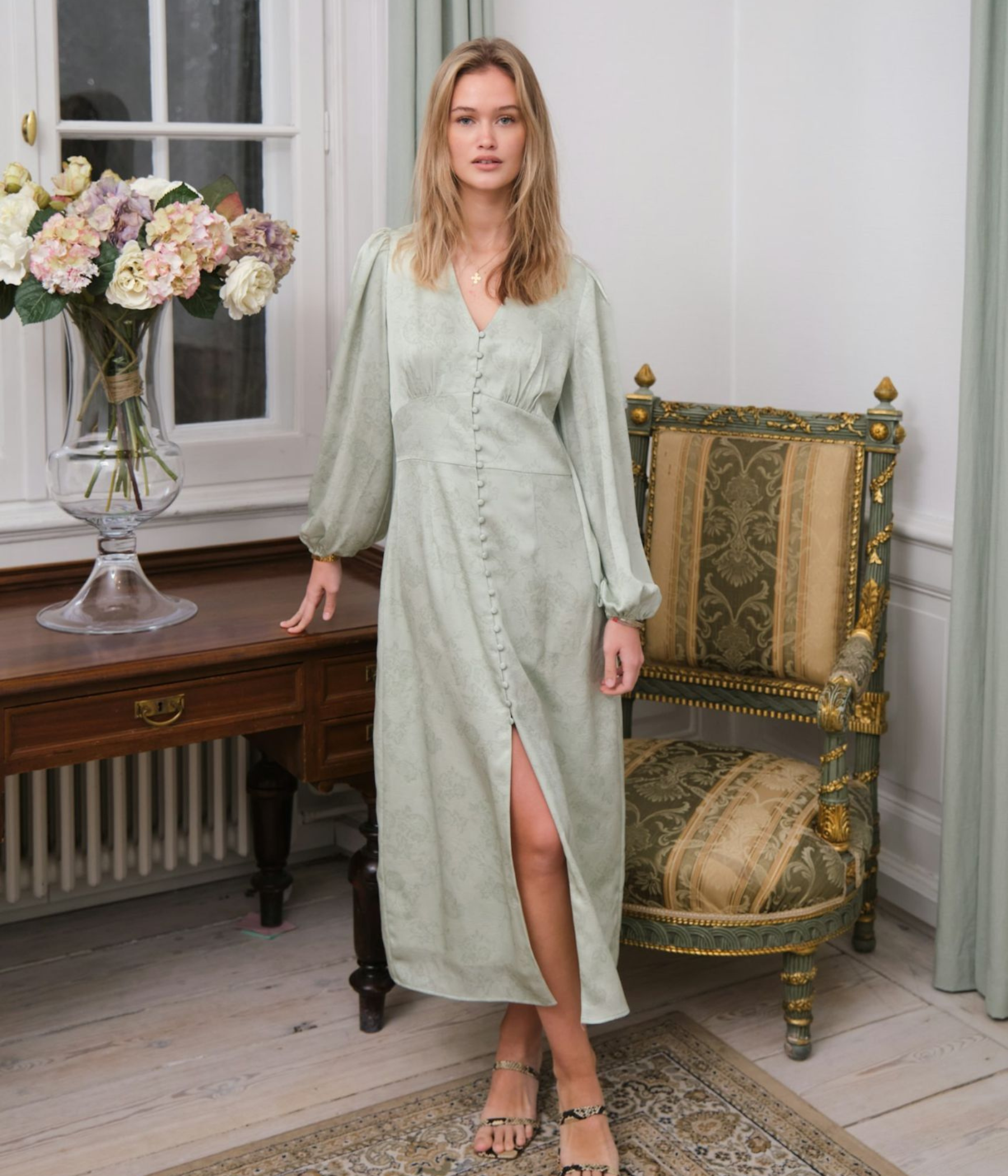 Alto Pattern Sateen Dress (154 Light green) - D.O. Design Only